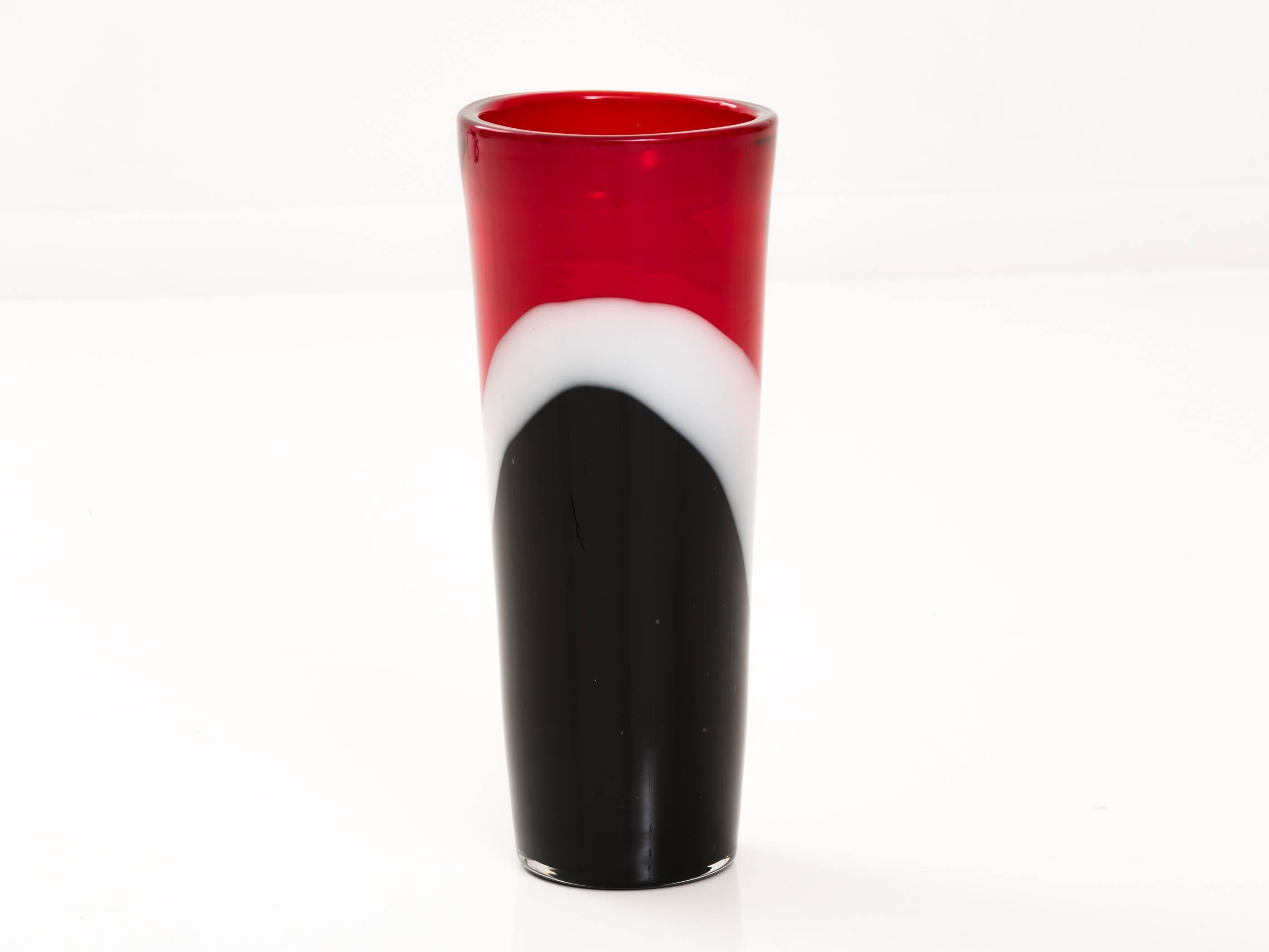 Large Italian art glass red, black and white vase.