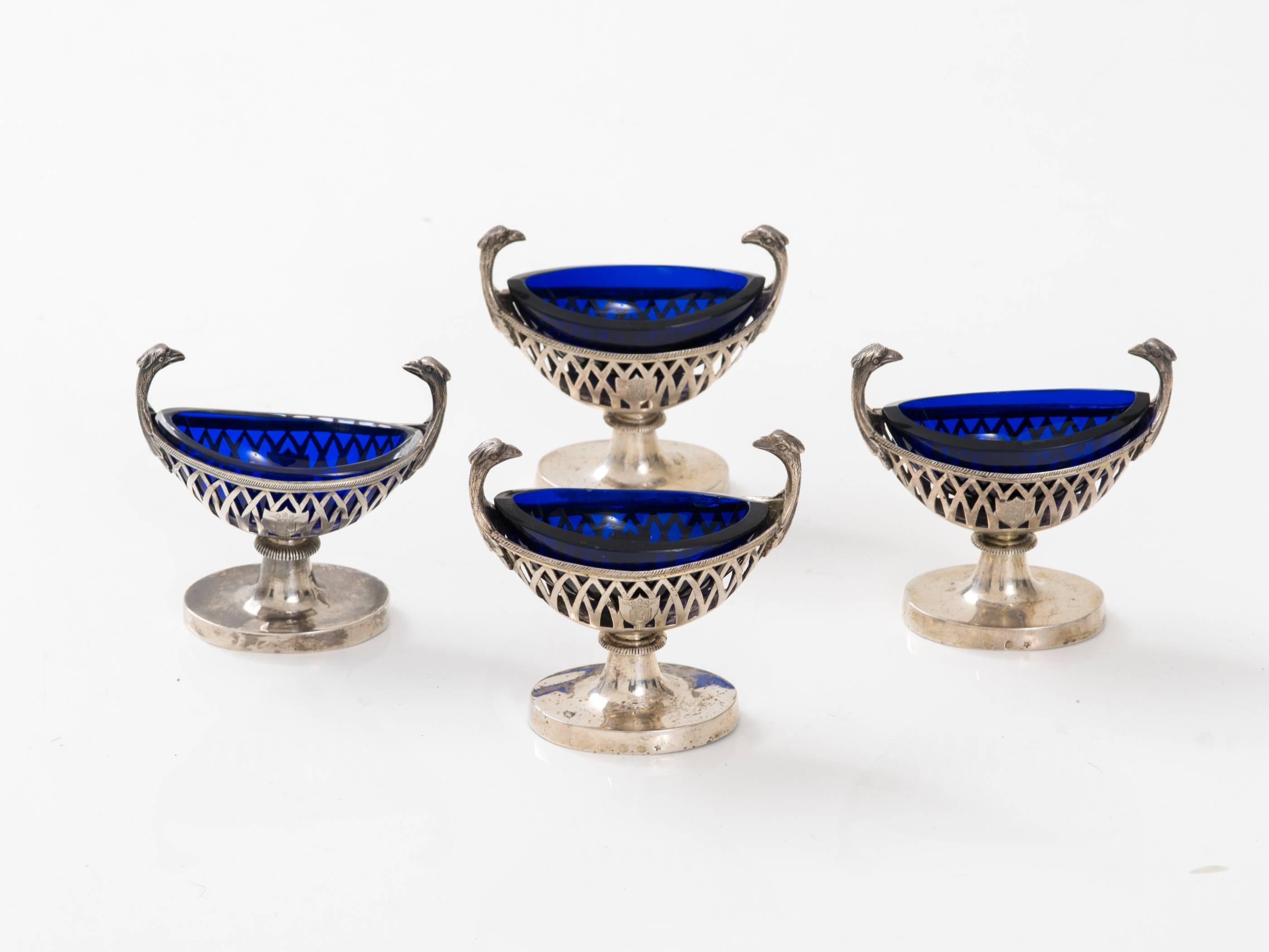 Early 19th Century Set of Four Elegant French Silver Open Salt Cellars For Sale
