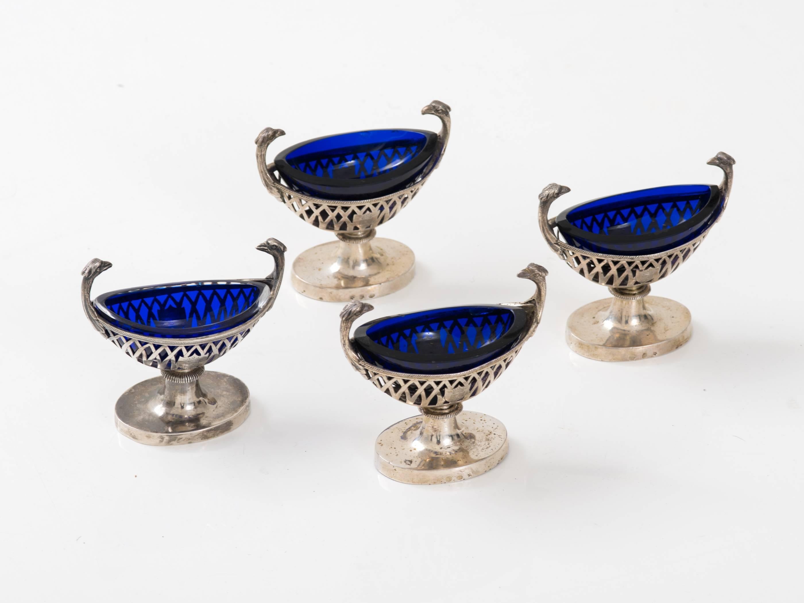 Set of Four Elegant French Silver Open Salt Cellars For Sale 2