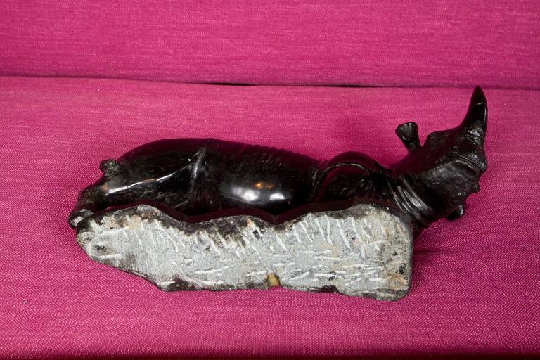 Black Stone Carved Rhino Sculpture For Sale at 1stDibs