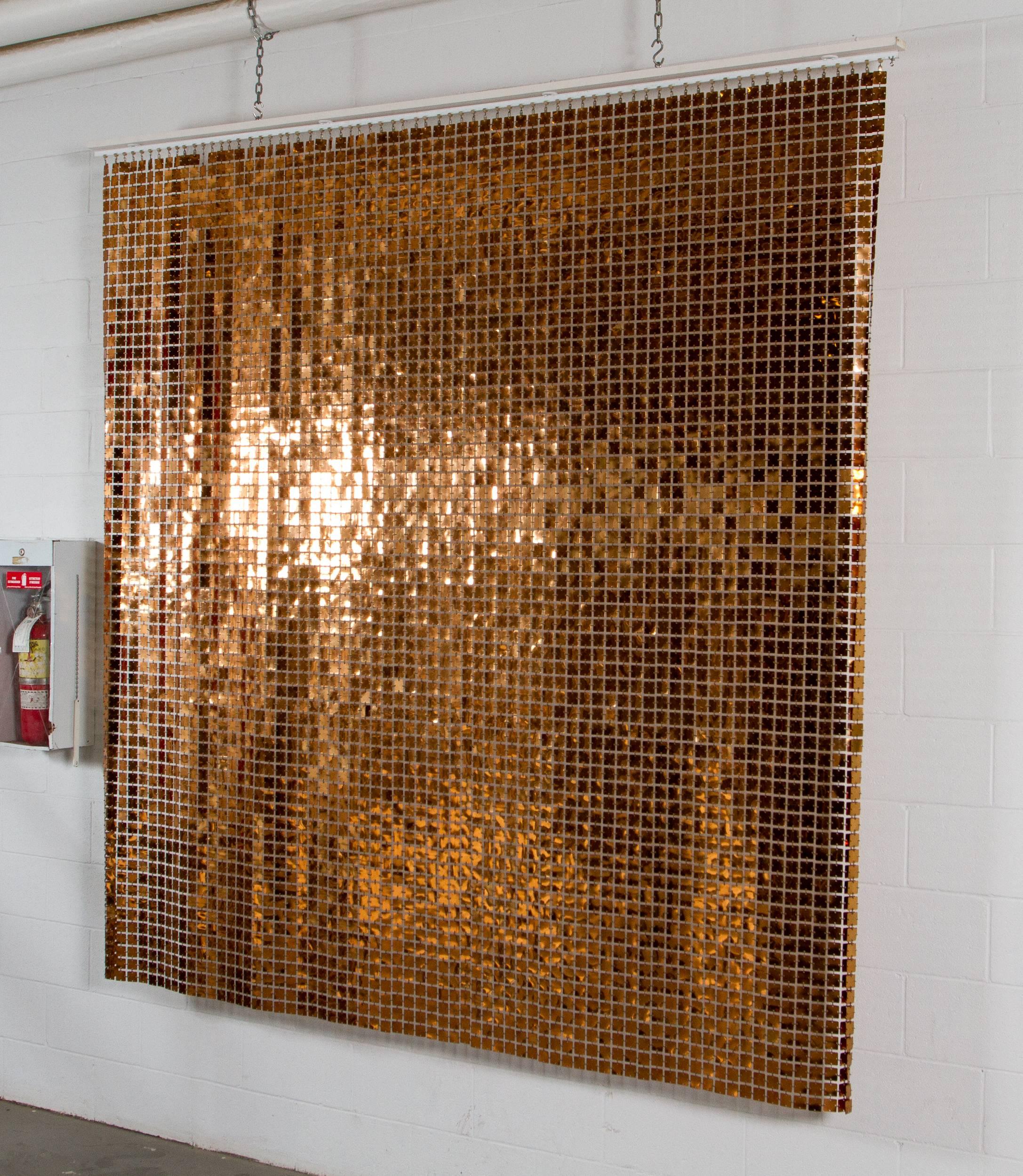Copper color space curtain by Paco Rabanne made of linked plasticized copper squares. This curtain is of the same period and design as his famous dresses made in the 1970s.