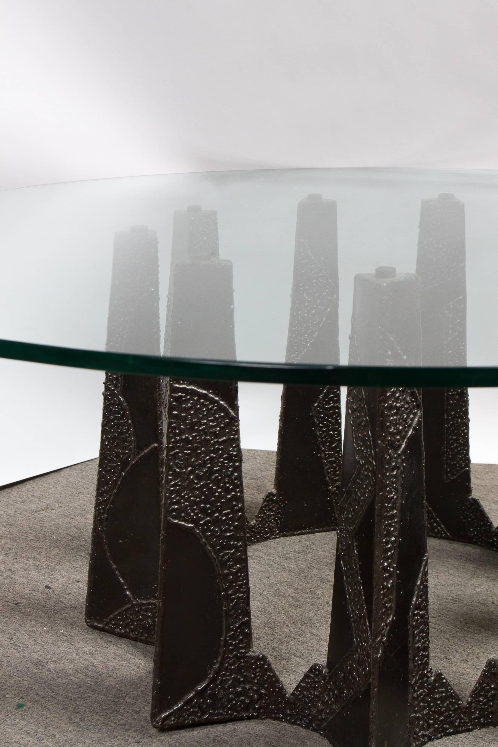 Great quality torche cut and welded steel Brutalist style coffee table in the style of Paul Evans.