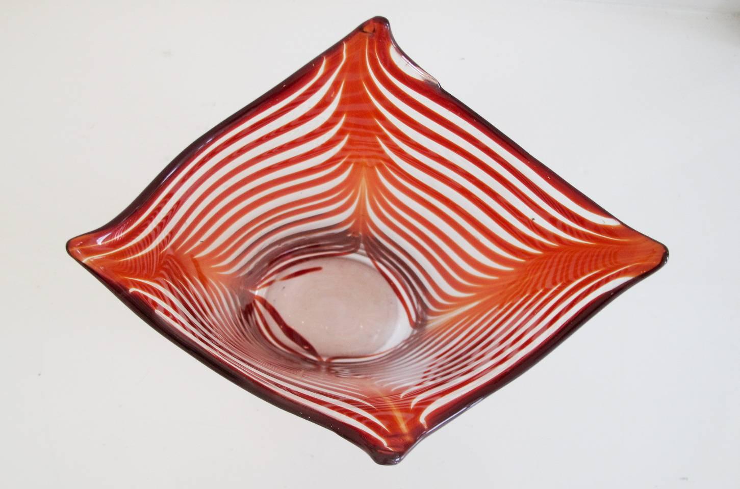 Mid-Century Modern Vibrant Red and Clear Glass Vase by Venini Murano