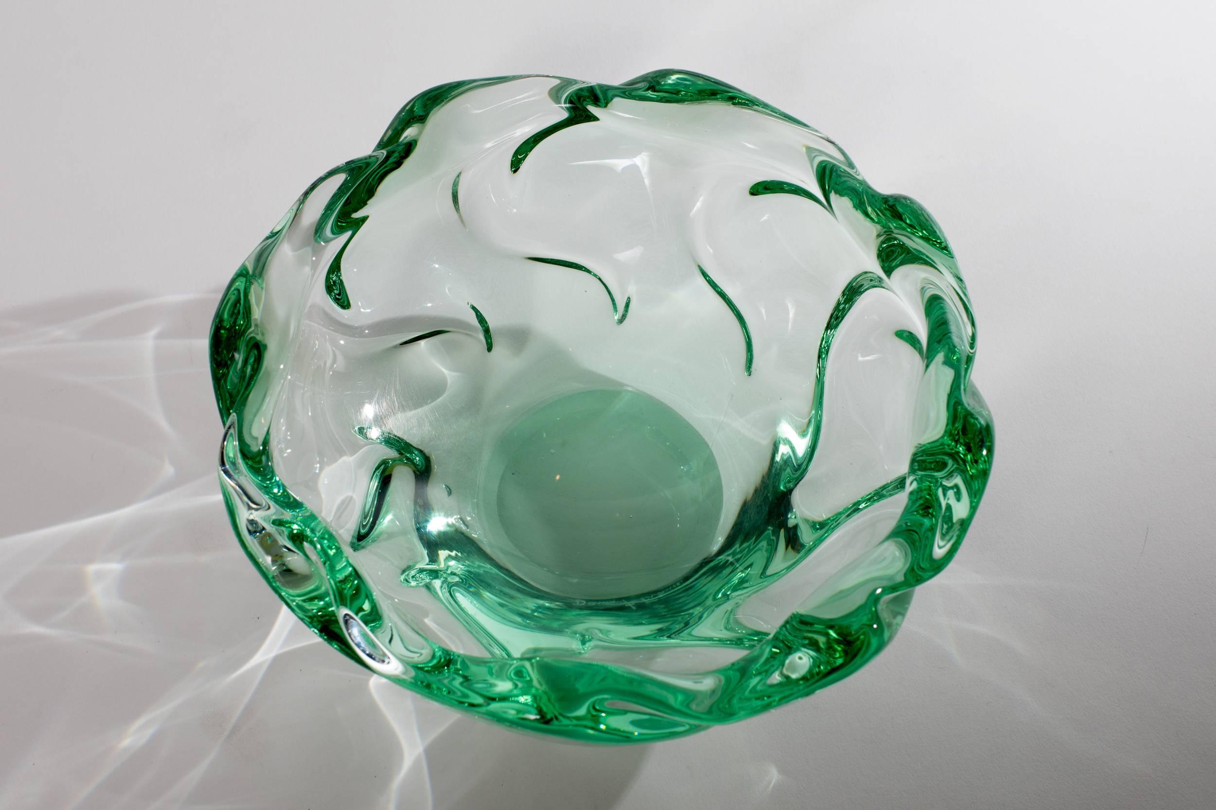 French Light Green and Transparent Glass Bowl by Daum For Sale