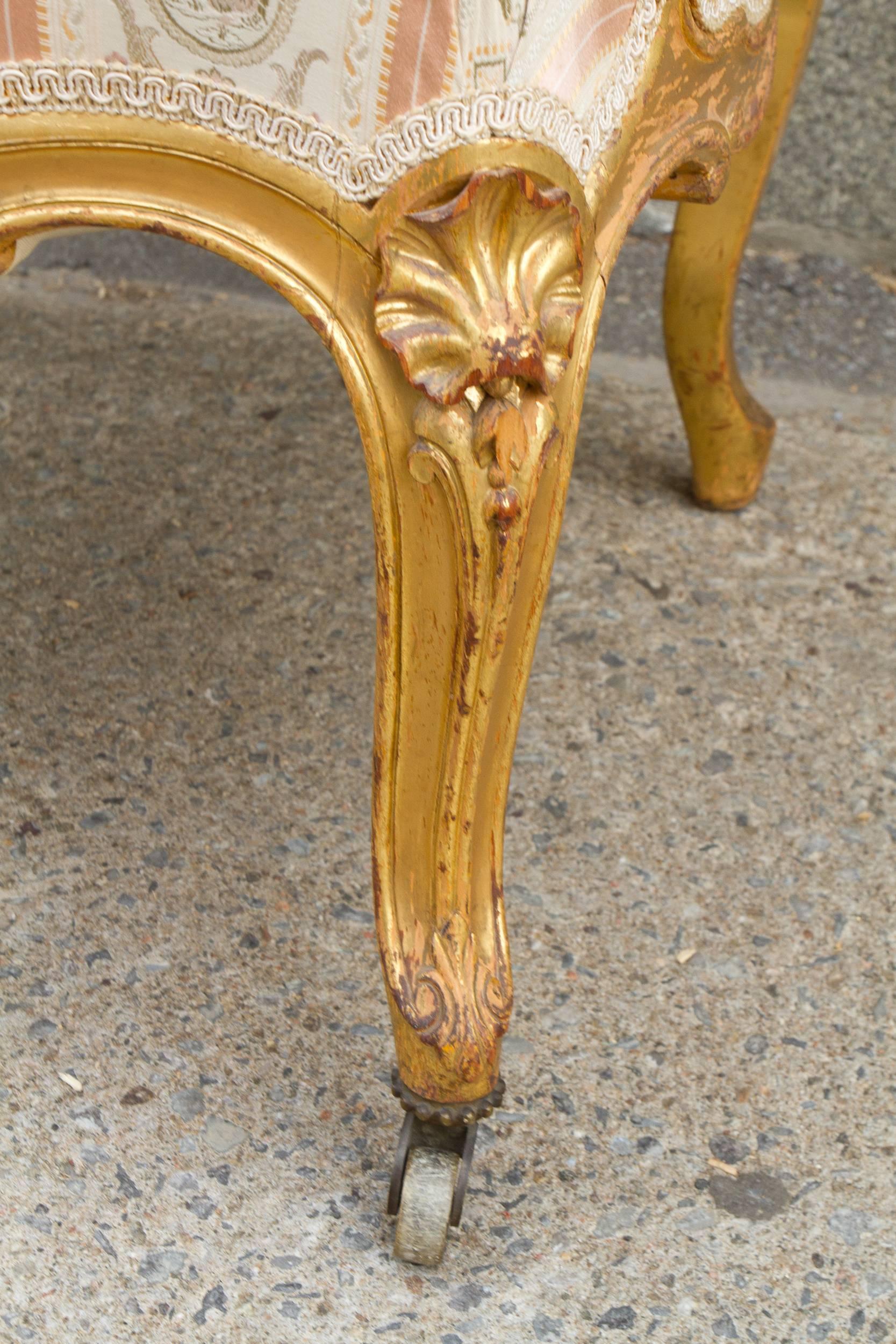 French Pair of Giltwood Louis XV Style Armchairs