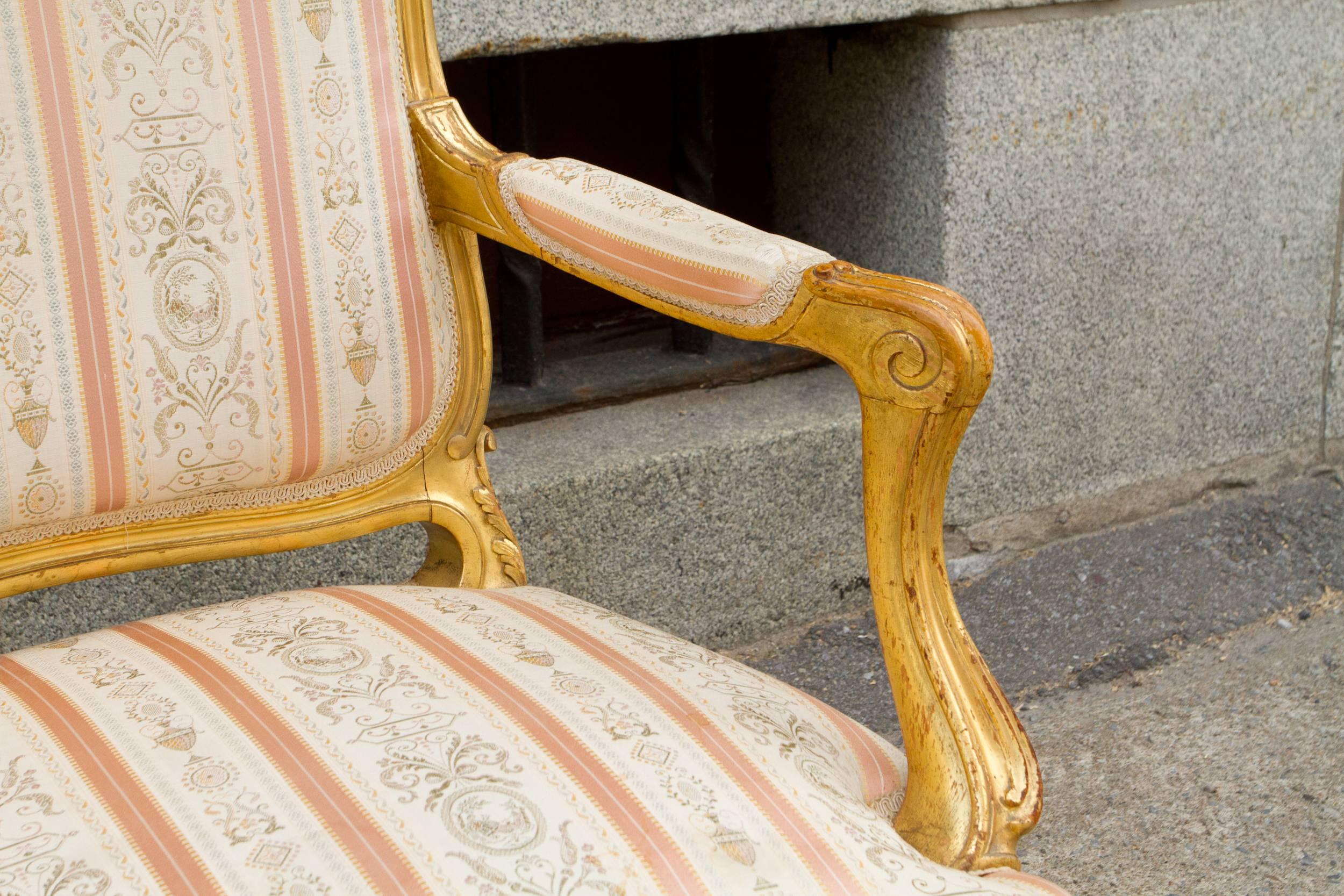 Pair of Giltwood Louis XV Style Armchairs In Good Condition In Montreal, QC