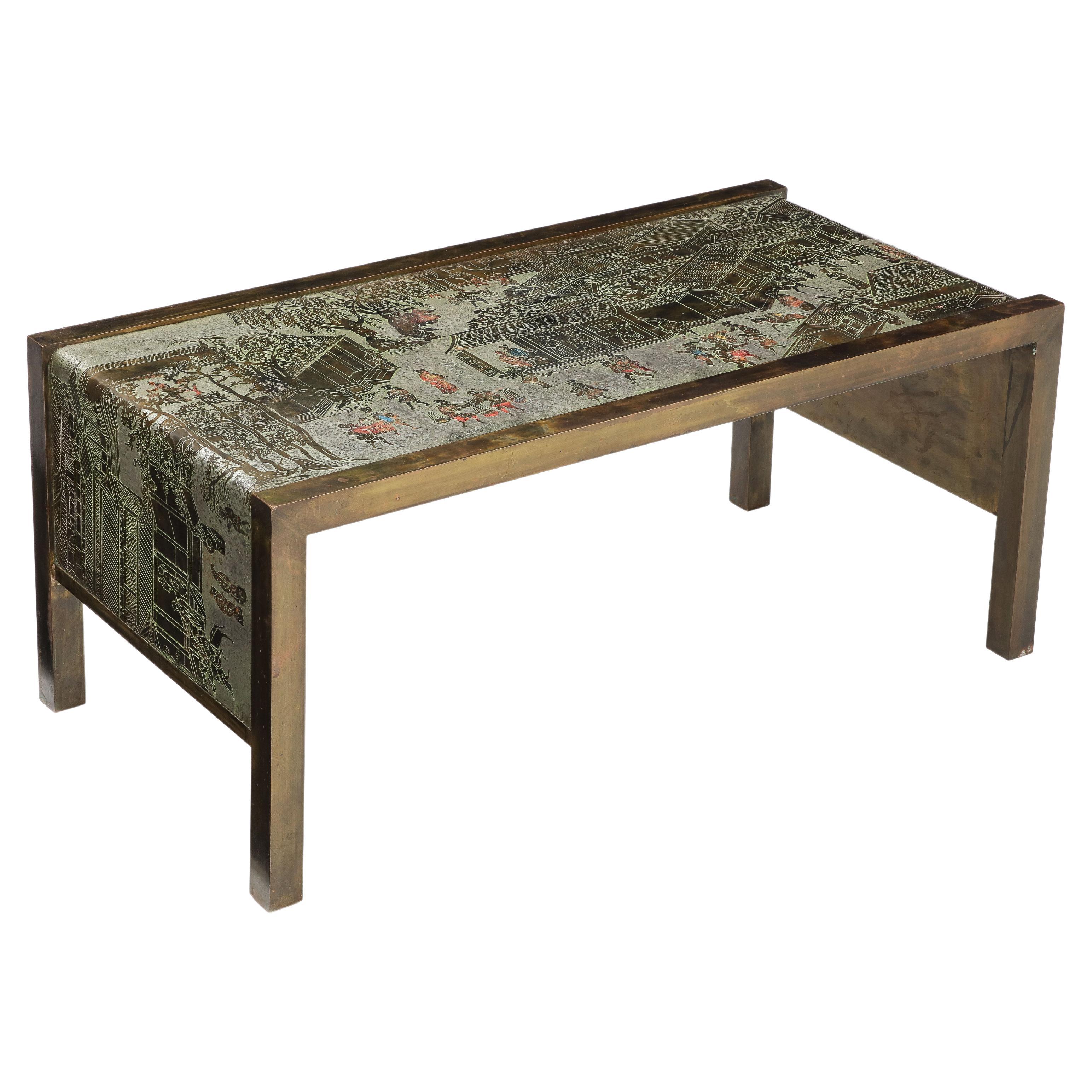 Acid Etched Bronze "Spring Festival" Coffee Table by Philip and Kelvin Laverne