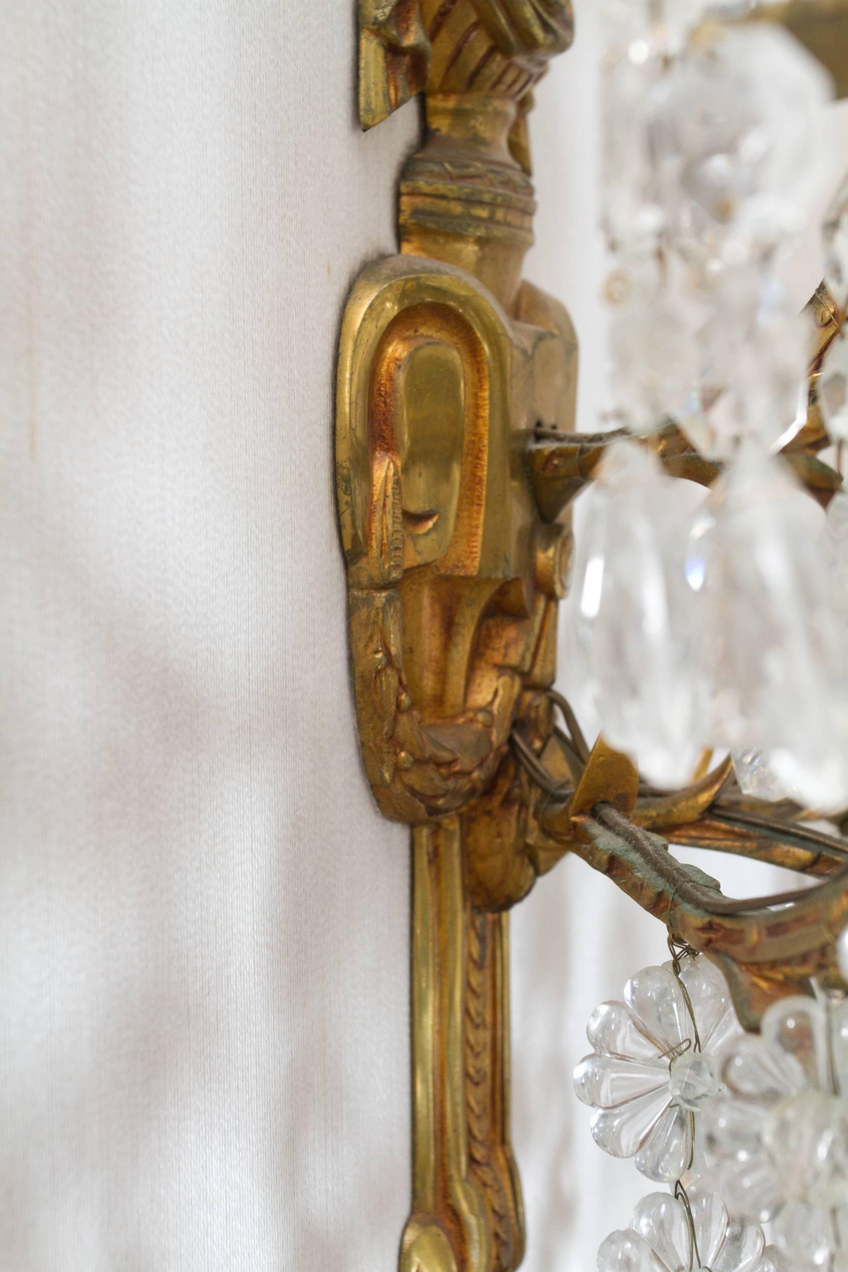 Stunning Pair of Neoclassical Sconces by Baccarat For Sale 2