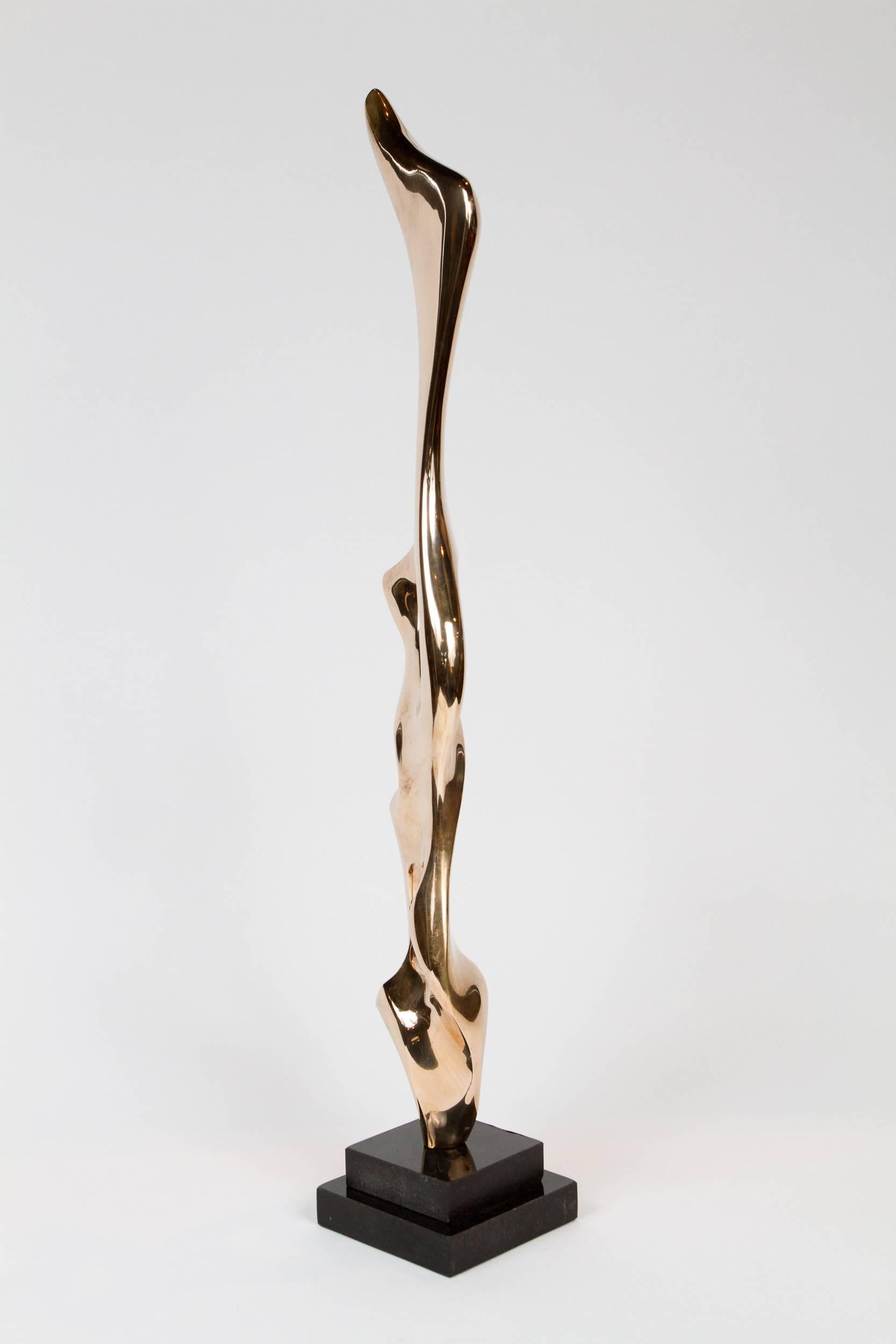 Abstract polished bronze sculpture resting on a granite base by Kieff ( born Antonio Grediagia 1936), Signed 