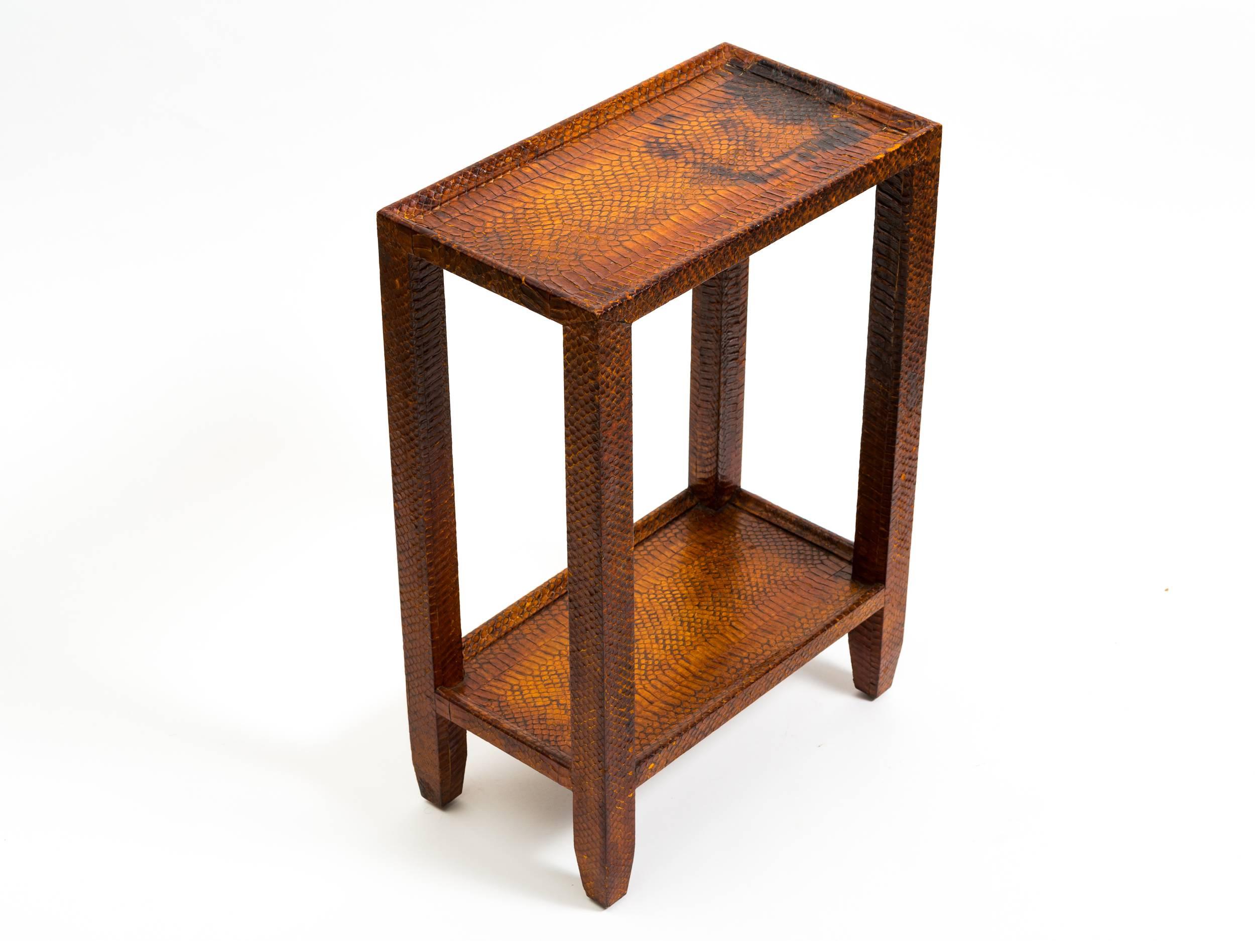 Mid-Century Modern Snakeskin Covered Side Table