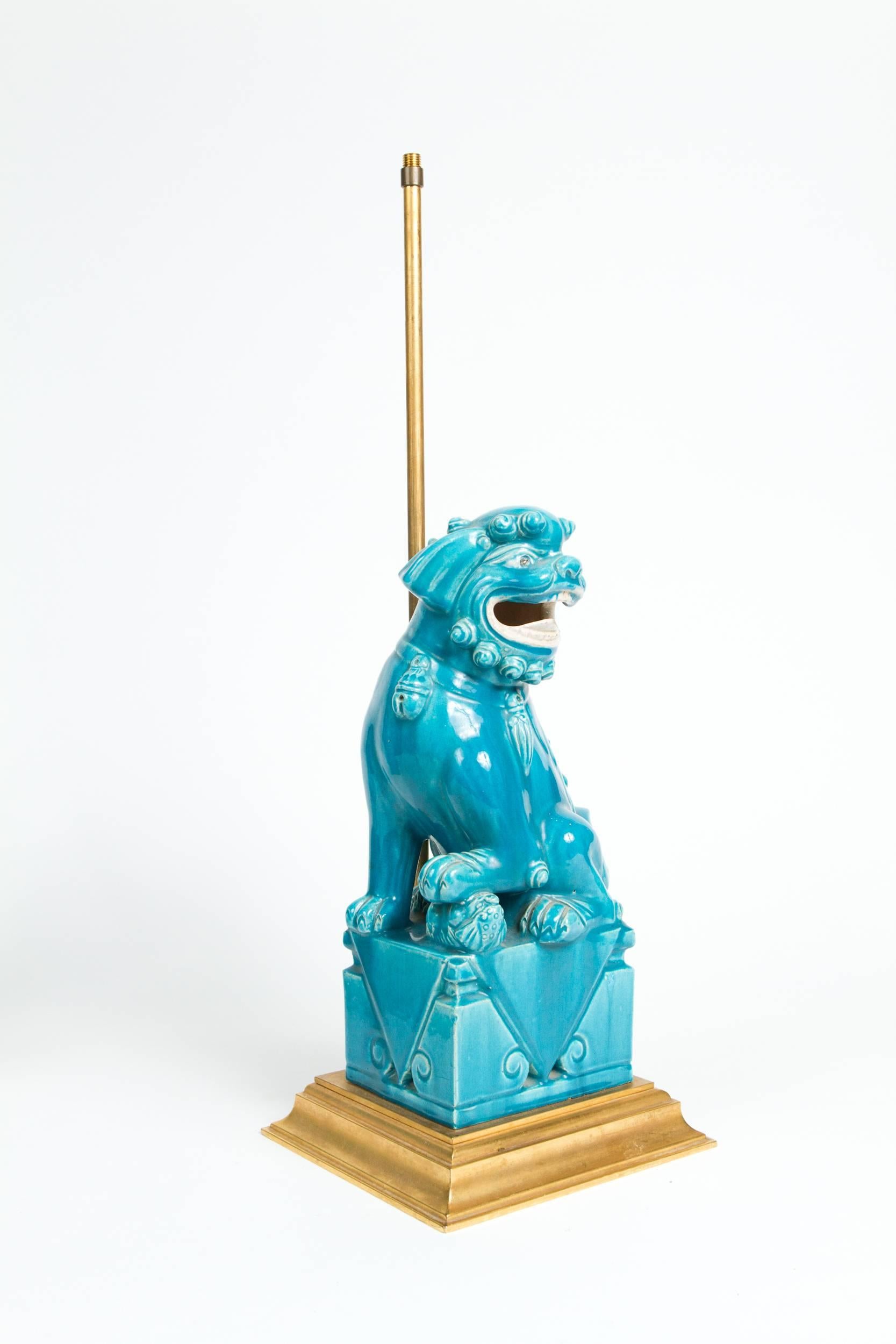 Chinoiserie Pair of Ceramic Foo Dog Lamps