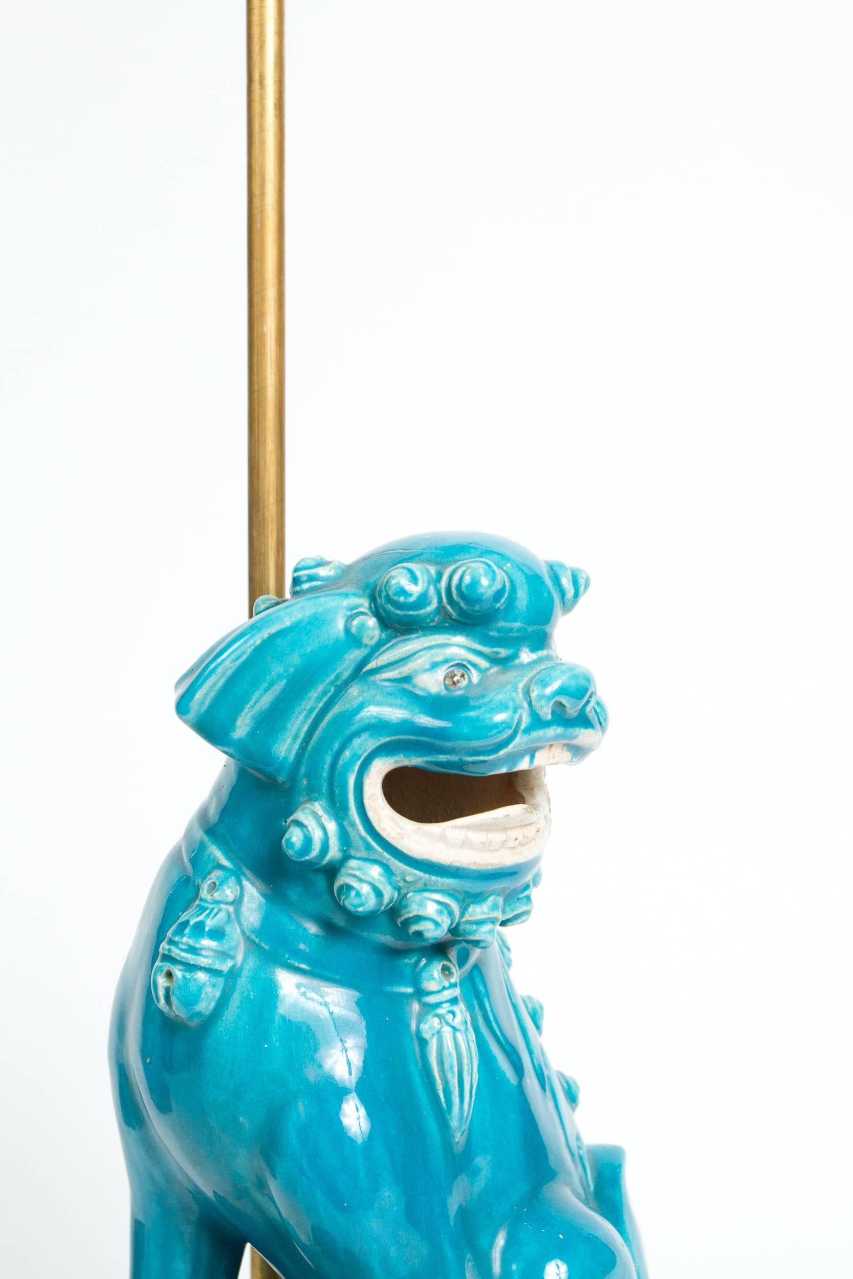 French Pair of Ceramic Foo Dog Lamps