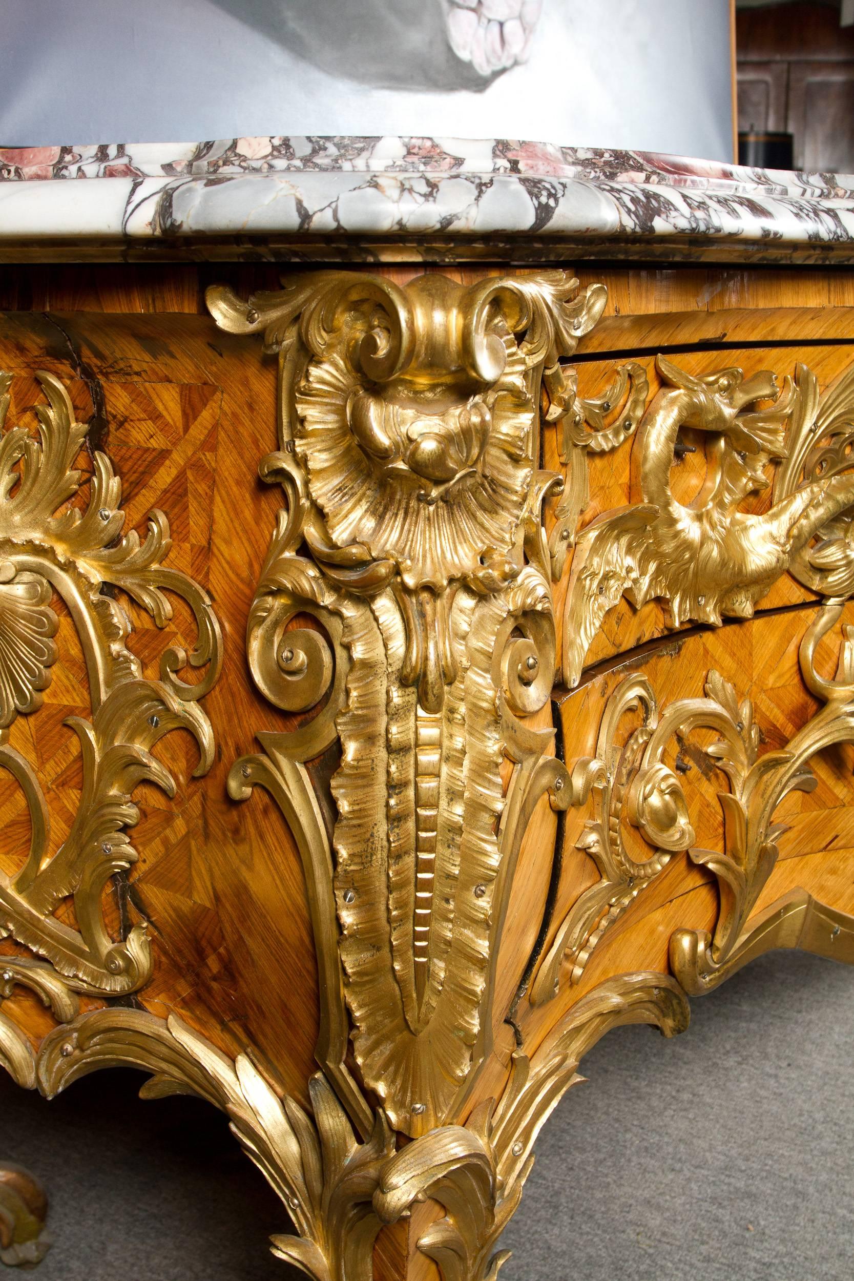 French Important Abundantly Decorated Gilt Bronze Mounted Louis XV Style Commode