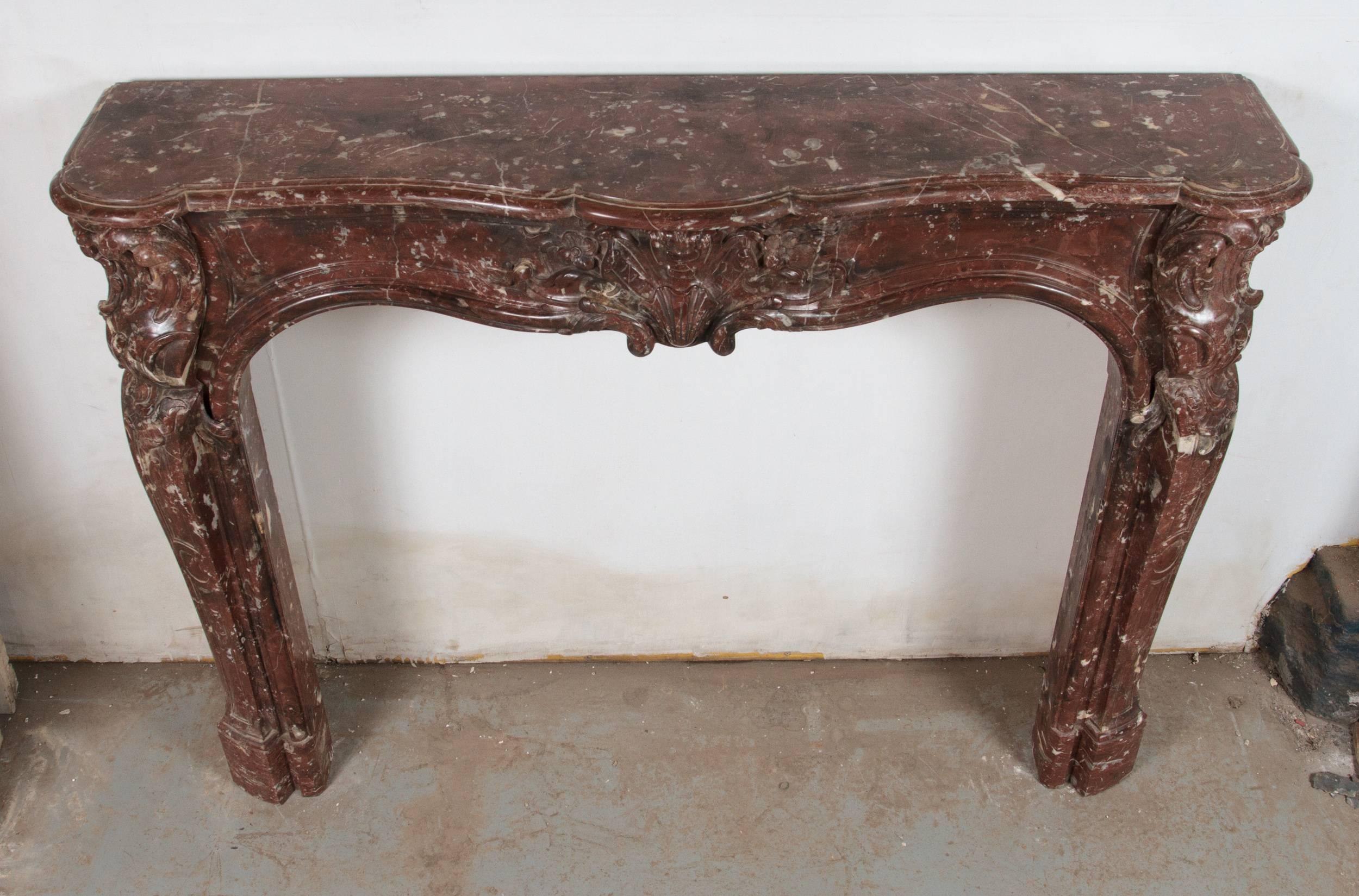 Late 19th Century Beautiful Louis XV Style Rouge Royale Marble Mantel