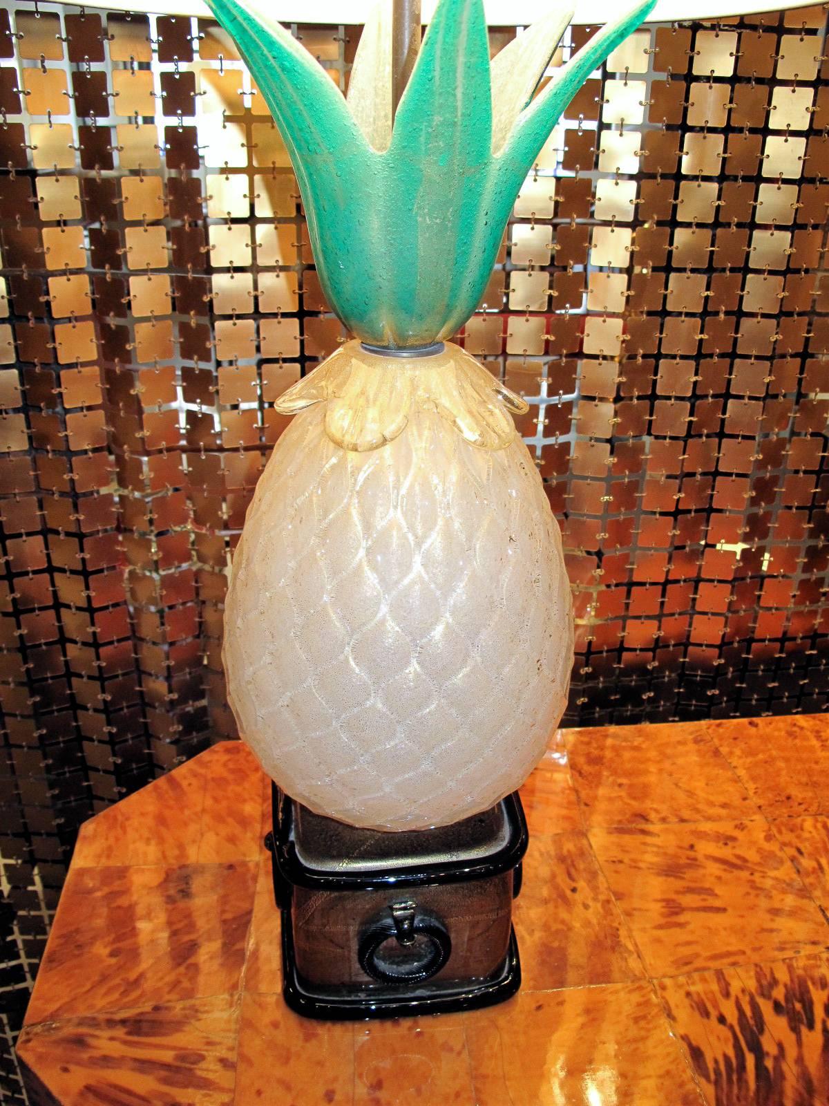 Rare and whimsical pair of Murano glass pineapple shaped table lamps by Barovier Toso.