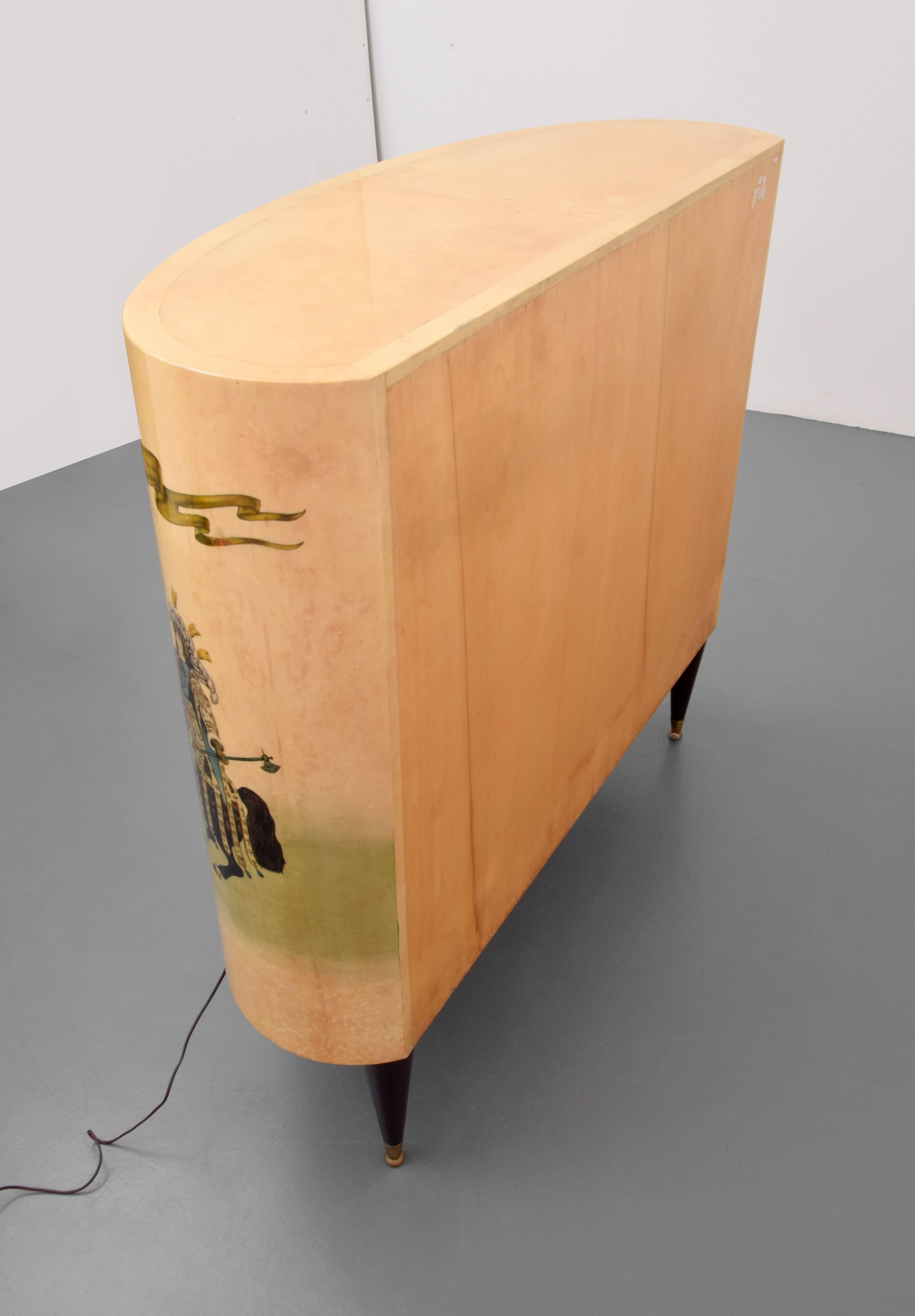 Wood Lacquered Parchment Bar Cabinet by Aldo Tura