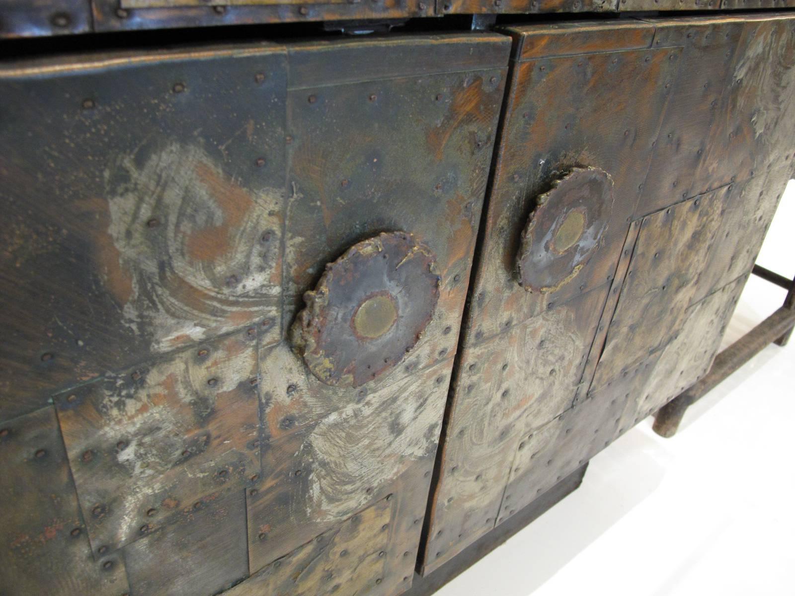 Brutalist Stylish Patchwork Cabinet by Paul Evans 