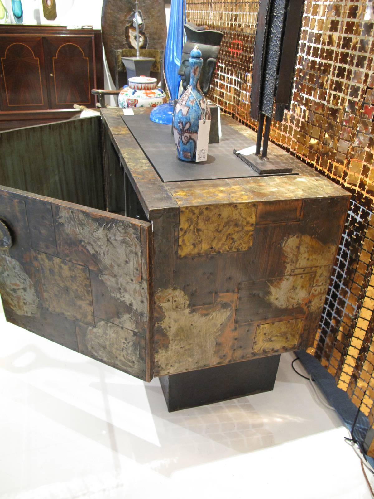 Brass Stylish Patchwork Cabinet by Paul Evans 