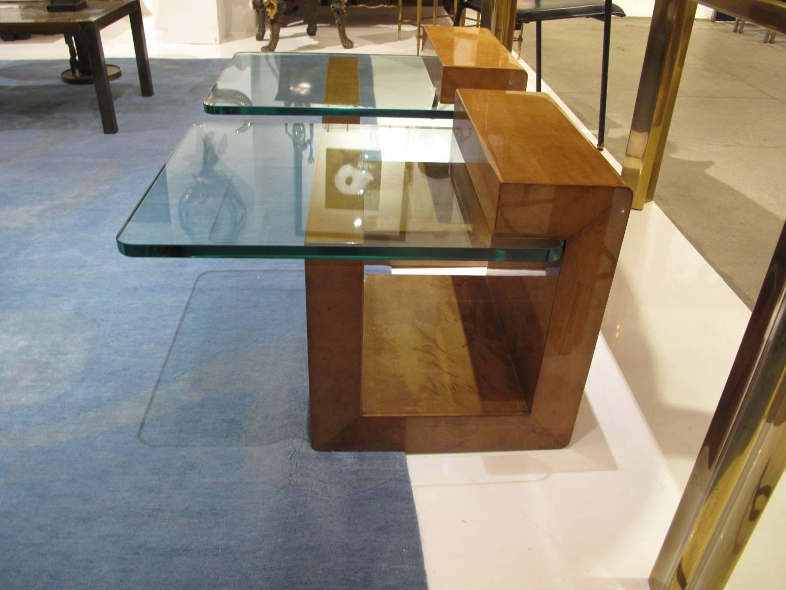 Mid-Century Modern Pair of Modernist Lacquered Parchment Side Table by Karl Springer For Sale