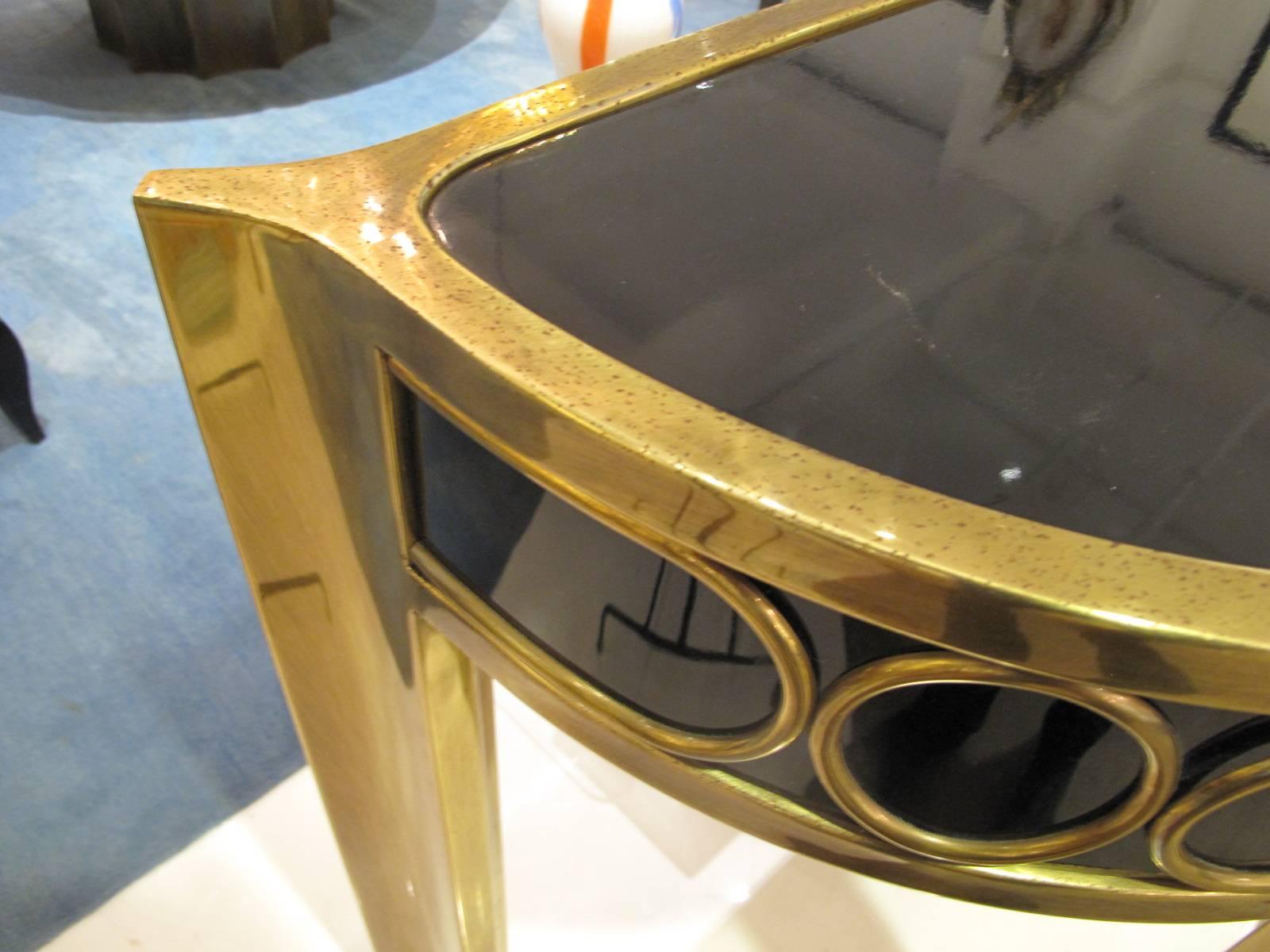American Patinated Brass Console Table with Enameled Wood by Mastercraft