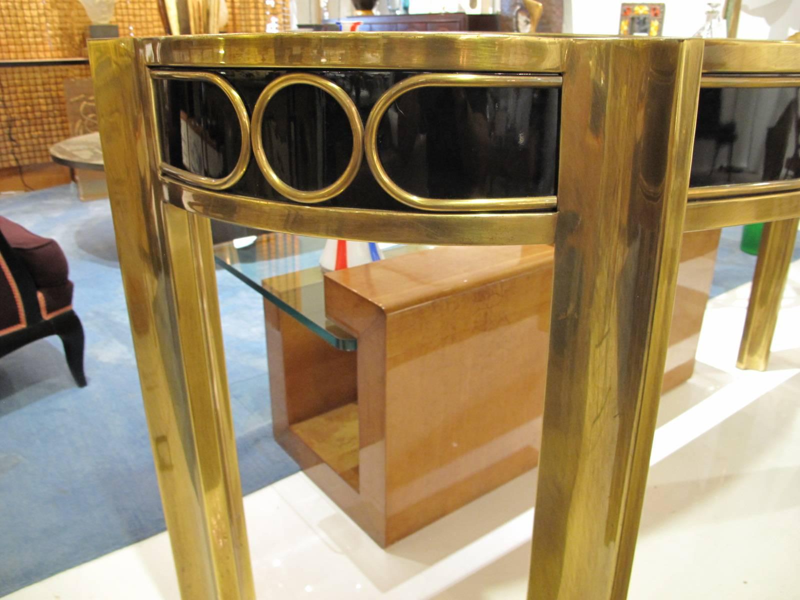 Patinated Brass Console Table with Enameled Wood by Mastercraft In Excellent Condition In Montreal, QC