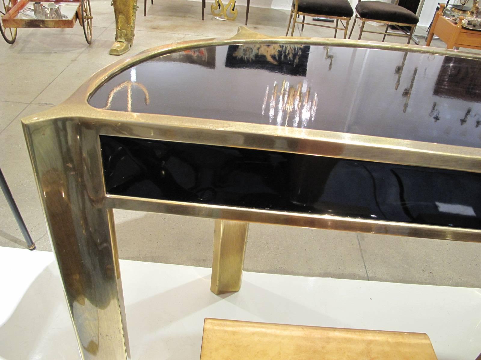 Patinated Brass Console Table with Enameled Wood by Mastercraft 1