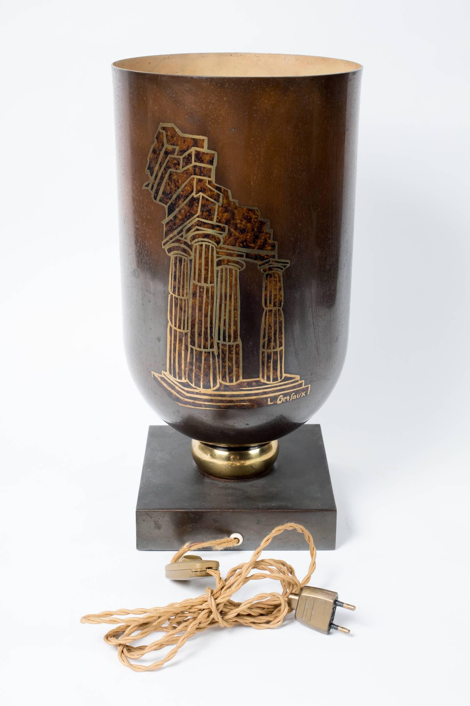 Art Deco Period “Dinanderie” Torchère Lamp by Lucien Gerfaux 3