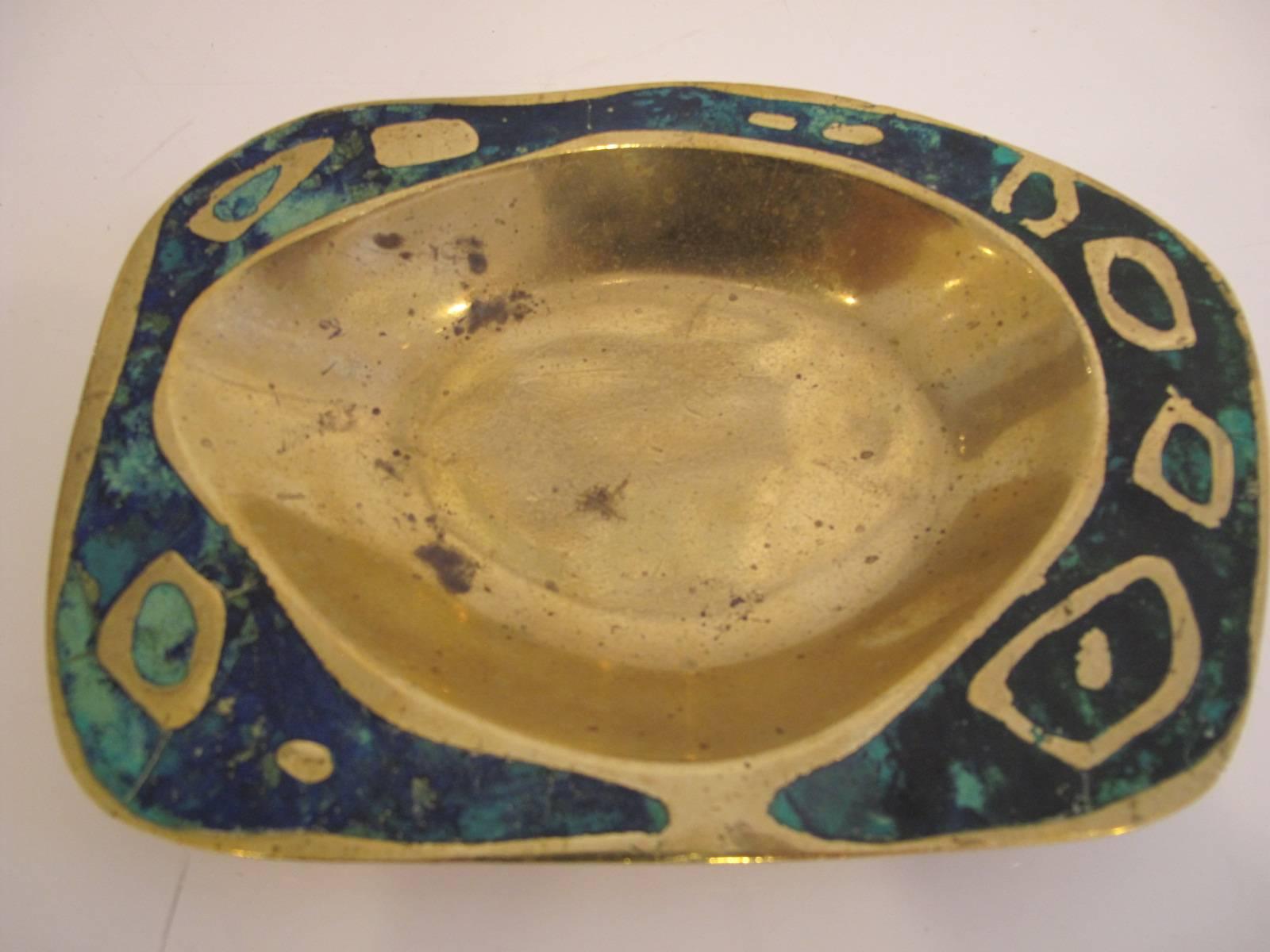 Cast brass and azure stone dish by Pepe
Mendoza, Mexico, circa 1970.