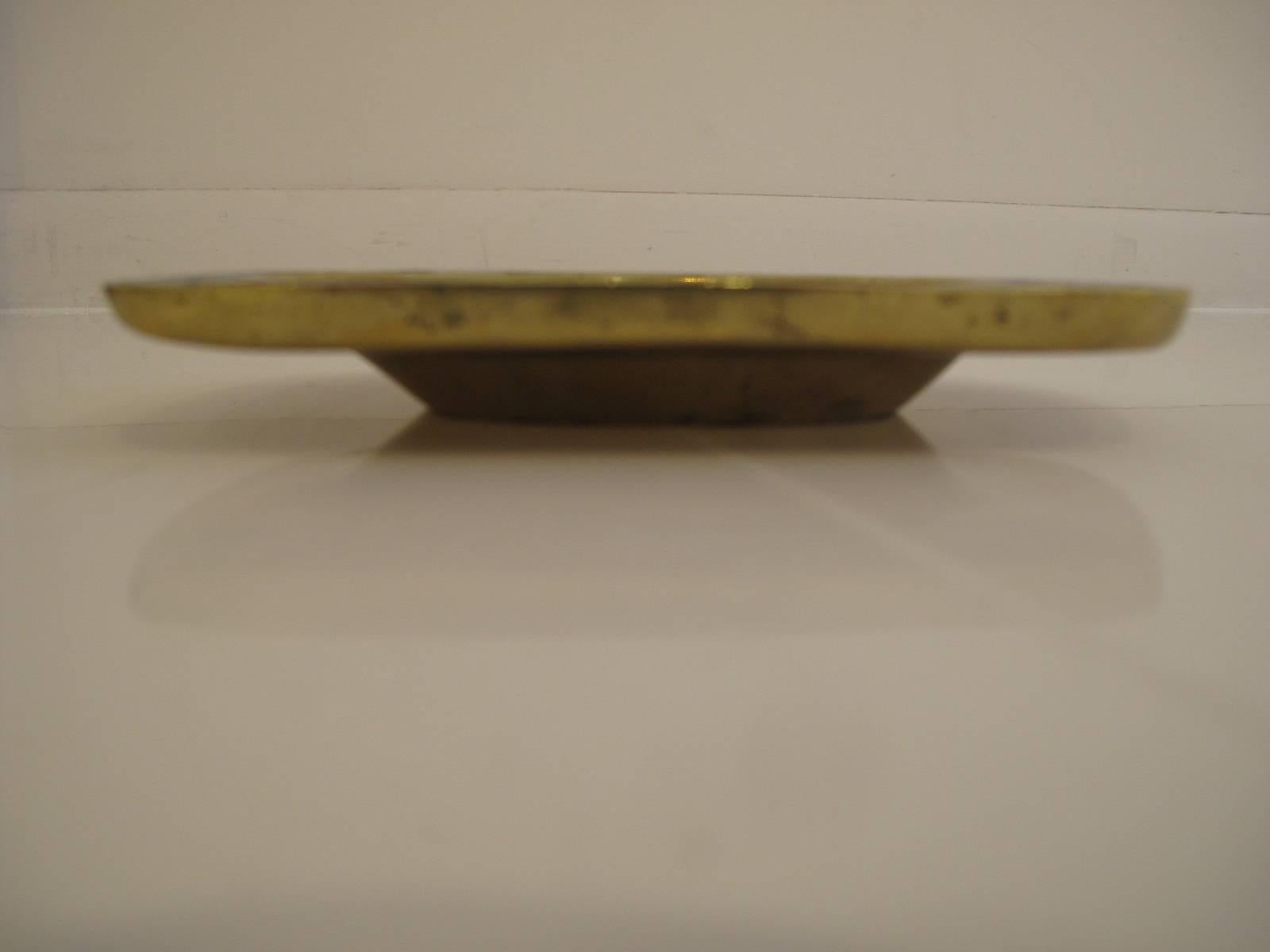 Mid-Century Modern Cast Brass and Azure Stone Dish by Pepe Mendoza