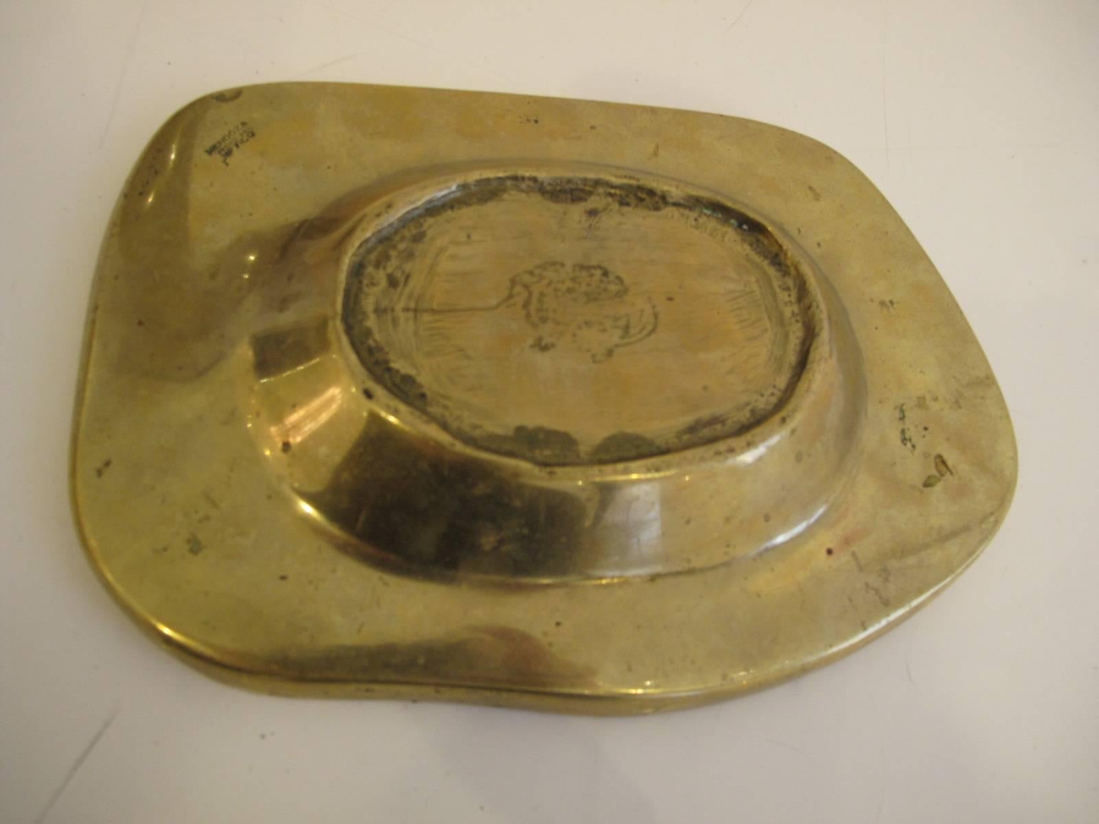 Mexican Cast Brass and Azure Stone Dish by Pepe Mendoza