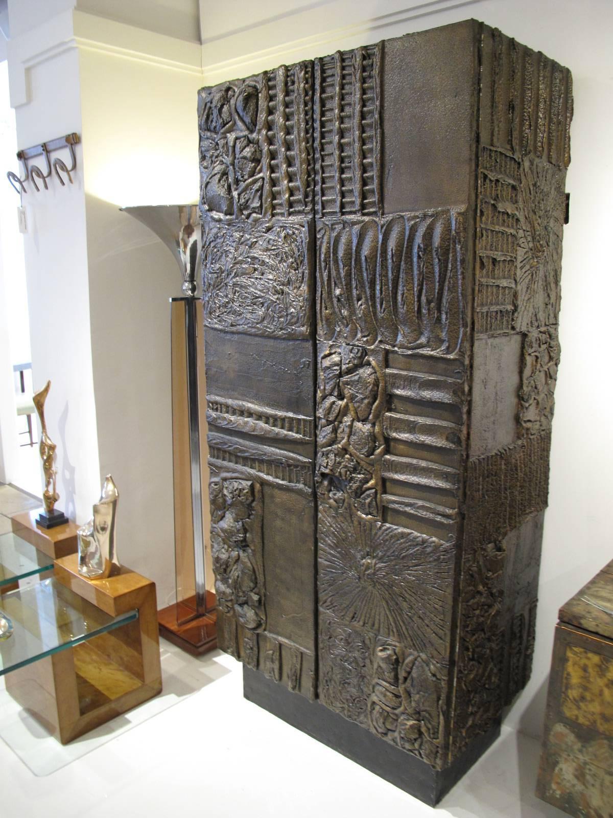 Sculpted and Patinated Bronze Cabinet by Paul Evans 2