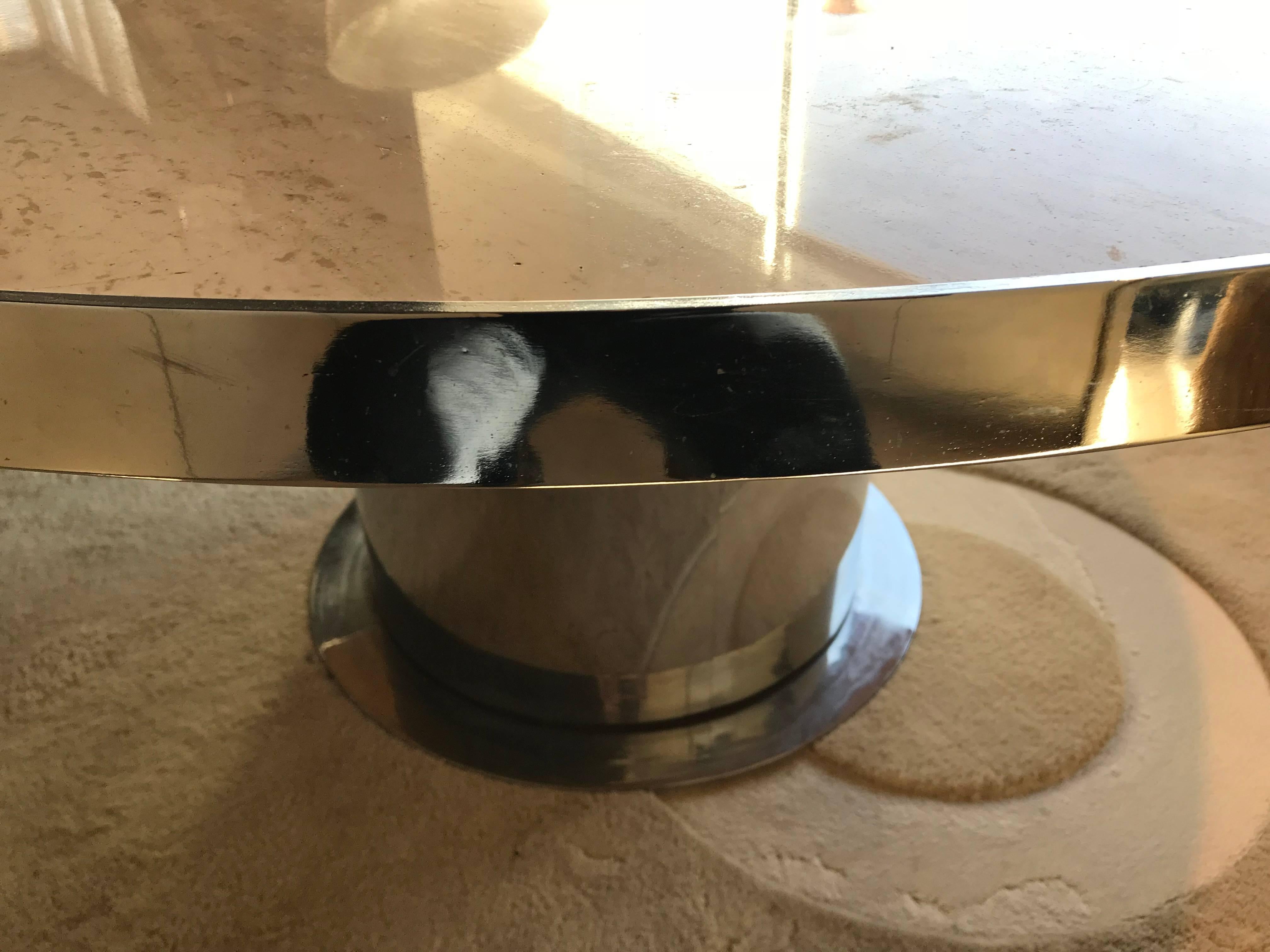 Italian Modernist Circular Travertine Top and Chrome Dining Table 2