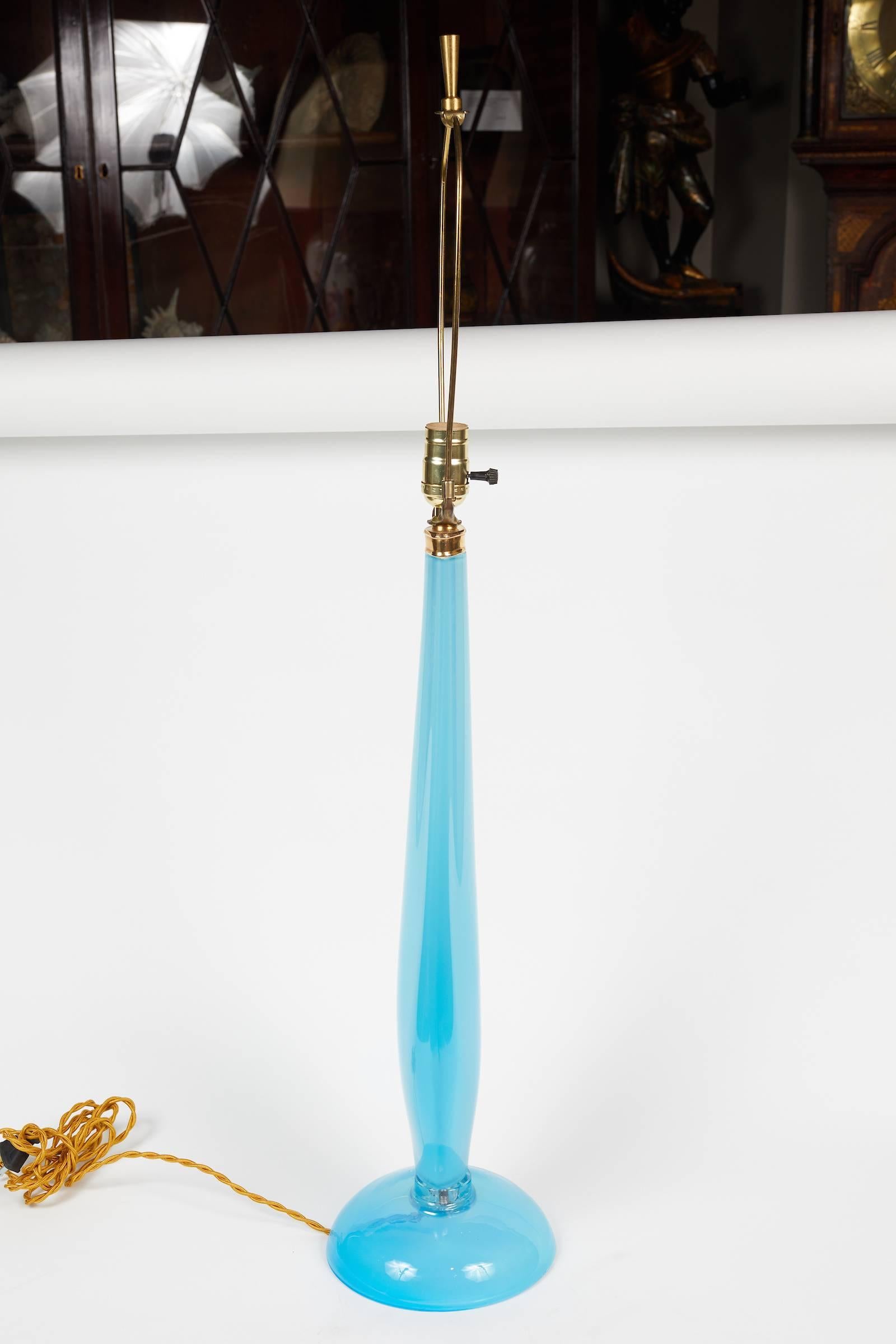 Italienische Sommerso-Glaslampe aus Muranoglas von Flavio Poli in Blau  (Moderne der Mitte des Jahrhunderts) im Angebot