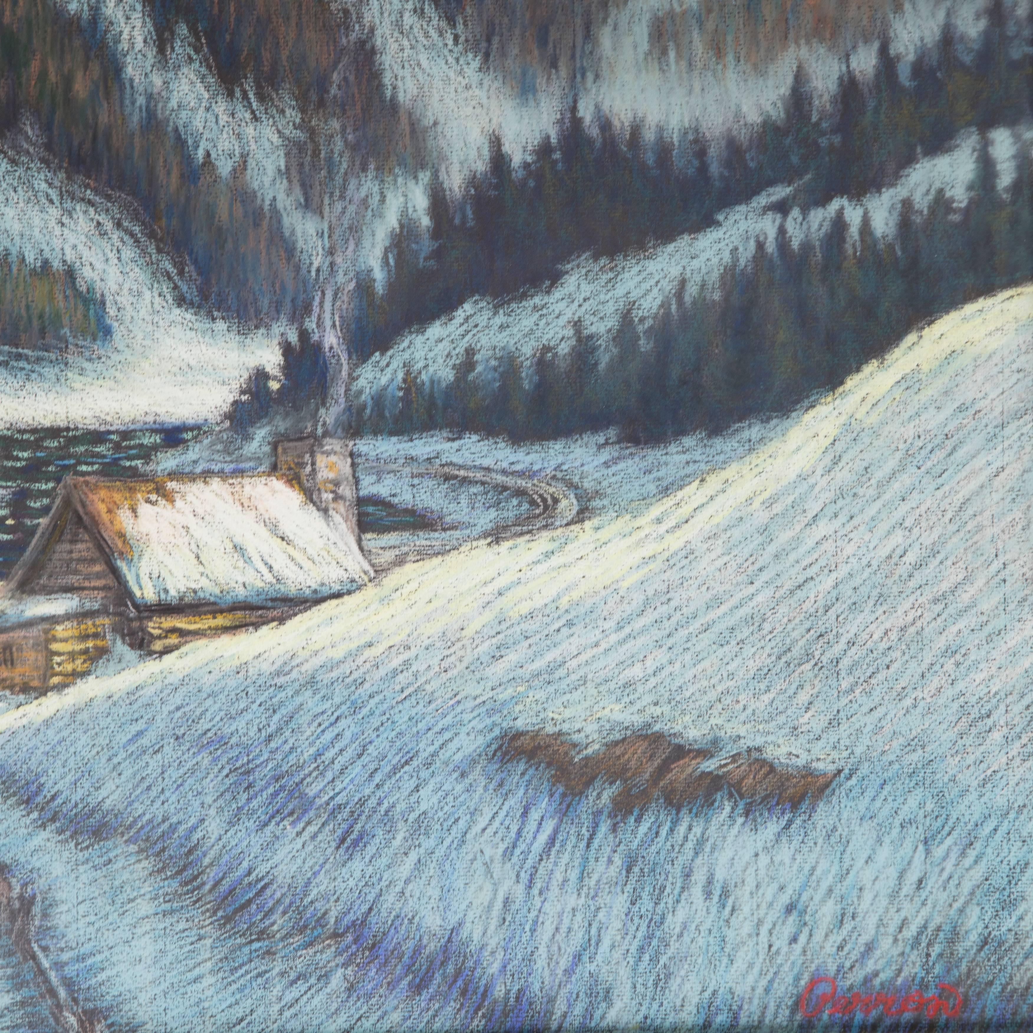 Canadian Winterscape Pastel on Board; Signed on lower right: PERRON; Louis Paul PERRON (1919-2004) Canadian. Approximate canvas size: 25” x 19.25”; framed: 31” x 25” x 1”.
 