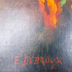 Still Life with Flowers Oil on Canvas Painting Artist E. Debroux