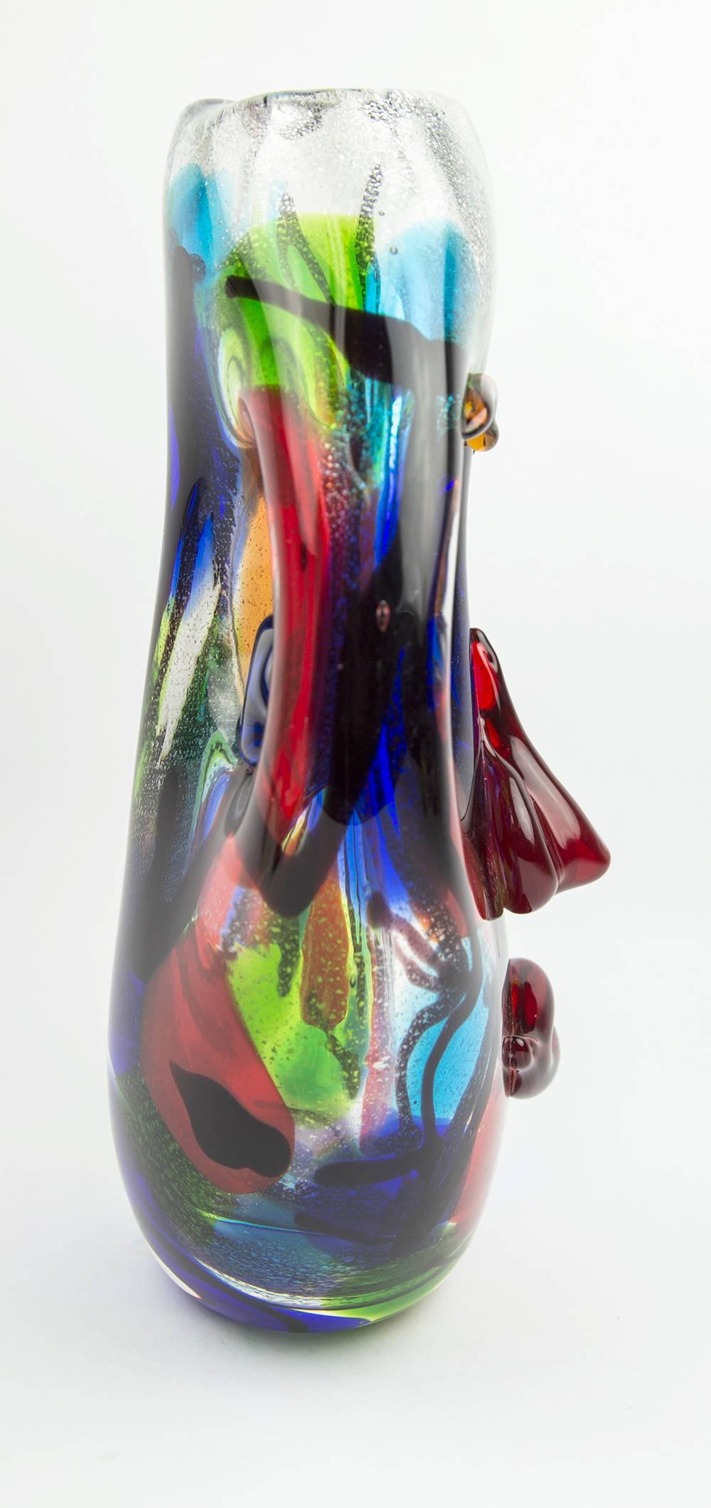 Modern  Large Murano Multi Sommerso Art Glass Two Face Vase