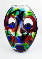 Large Murano Multi Sommerso Art Glass Two Face Vase