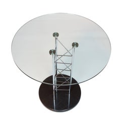 Mid-Century Modernist Industrialist Truss Round Glass and Chrome Accent Table
