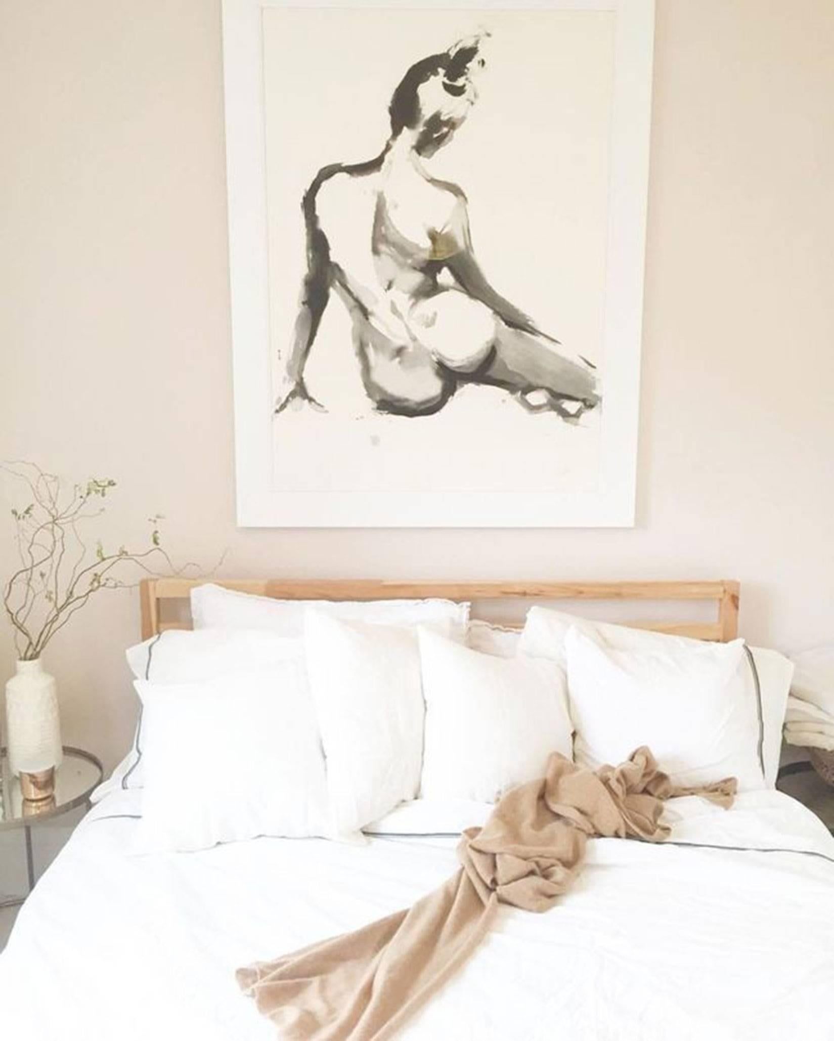 Charcoal on paper nude drawing; titled: ‘Meditation’ signed by the artist lower right corner: Fiona MacPherson. A perfect reflection of the Meghan Markle effect! Decorate and enhance your home like royalty with this beautiful nude charcoal drawing.