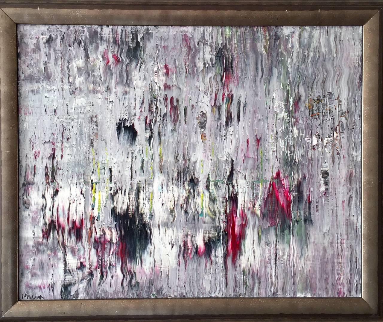 Caravan Acrylic on Canvas Abstract Painting Framed Andrew Plum In Excellent Condition For Sale In Montreal, QC
