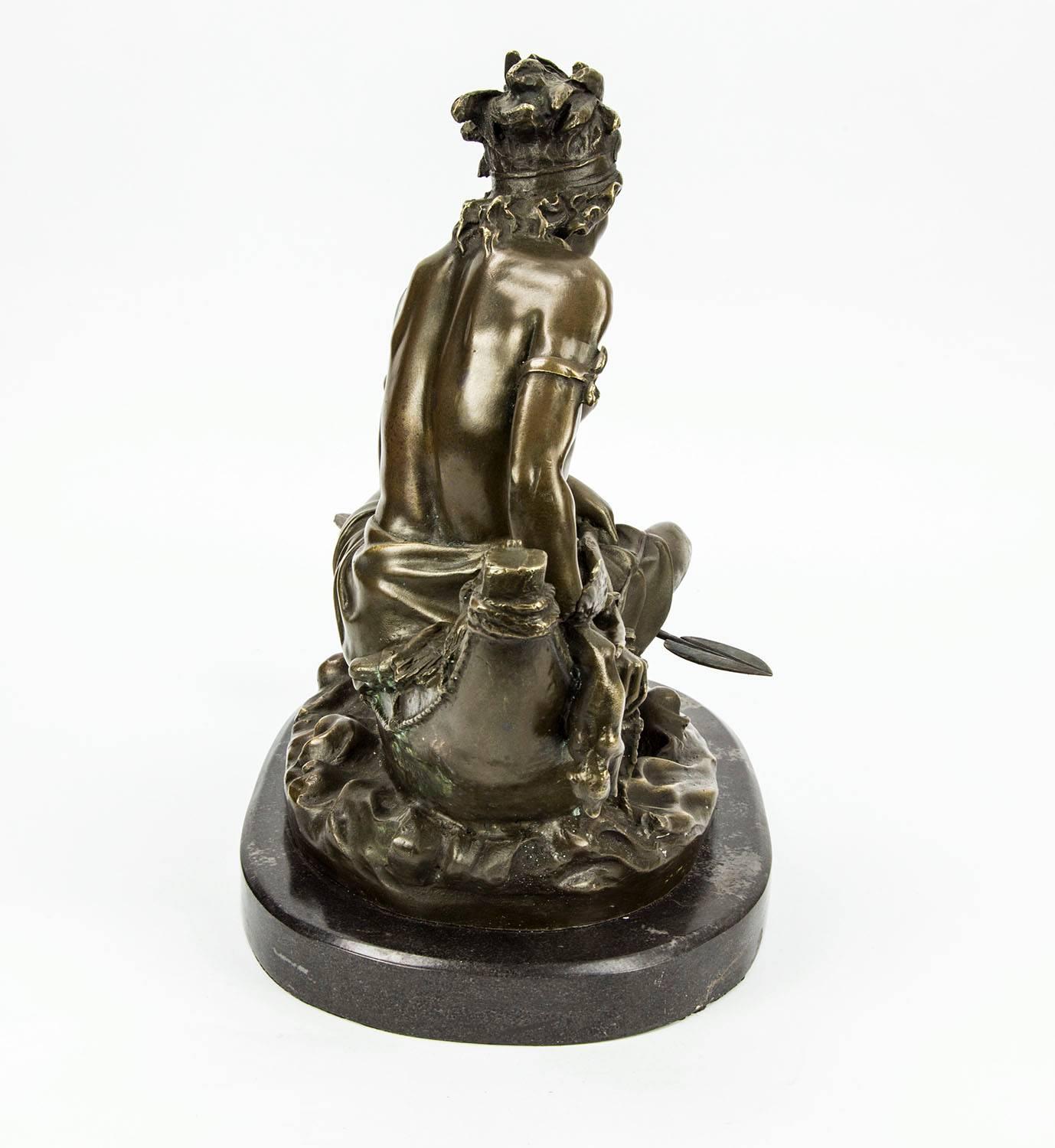 Victorian Native American Indian in Canoe Bronze by Duchoiselle, 19th Century