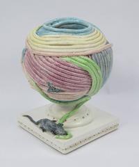 Rare Andrea Spadini Art Pottery Cat and Balls of Yarn Vase Sculptures