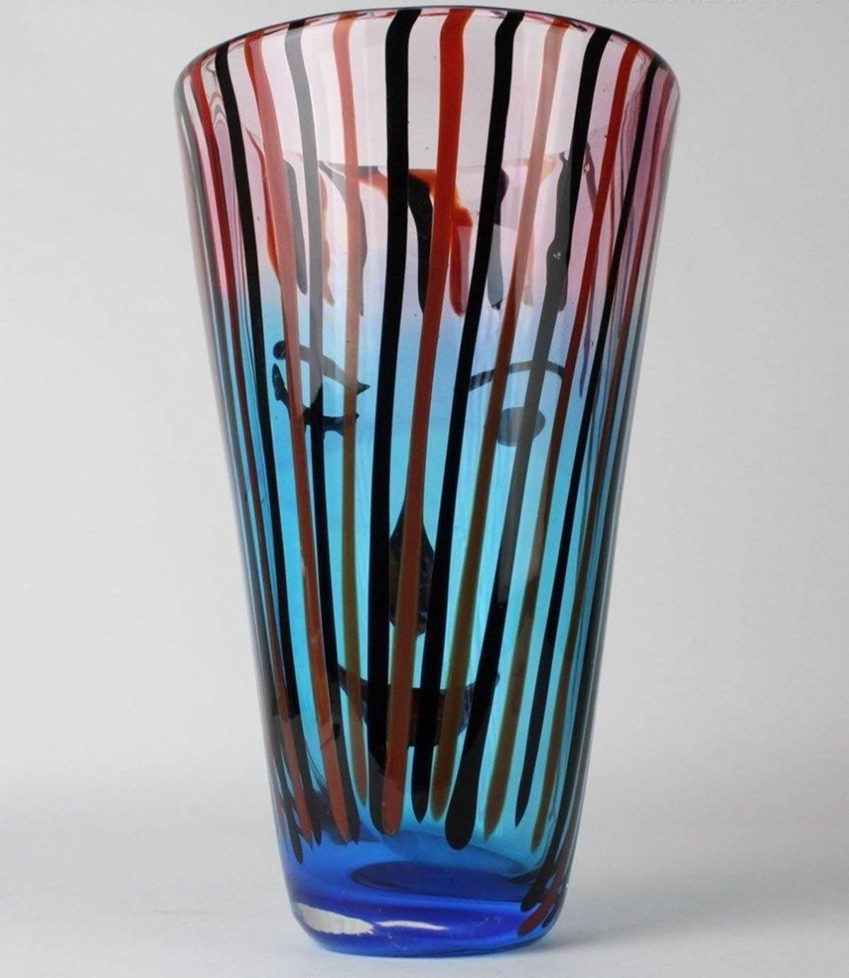 Modernist Murano Blown Art Glass 3D Abstract Portrait Face Vase, Italy