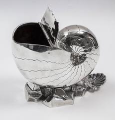 Victorian Nautilus Shell Silver Plated Ice Bucket Spoon Warmer, England C1870