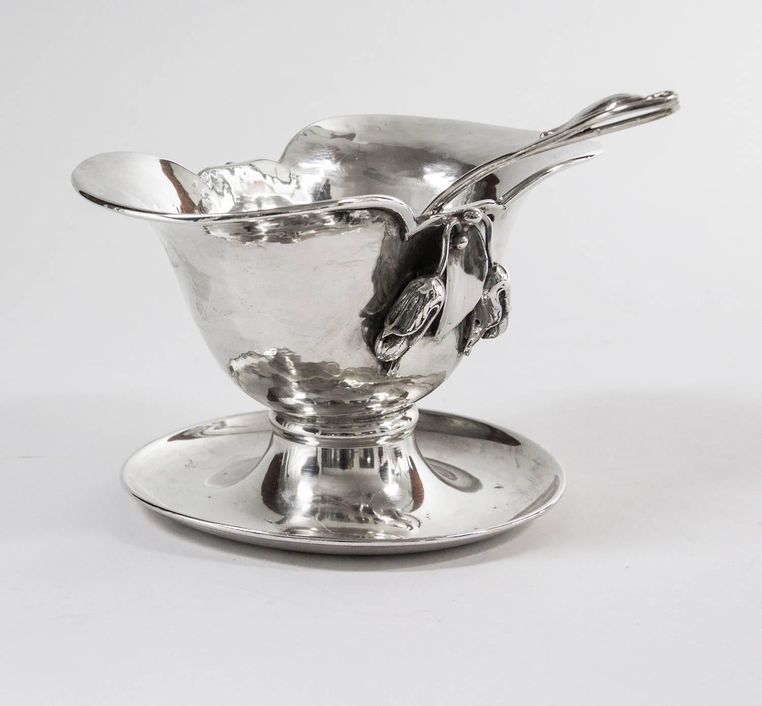 Mid-Century Modern Carl Poul Petersen Sterling Silver Gravy Bowl and Matching Ladle, circa 1960s