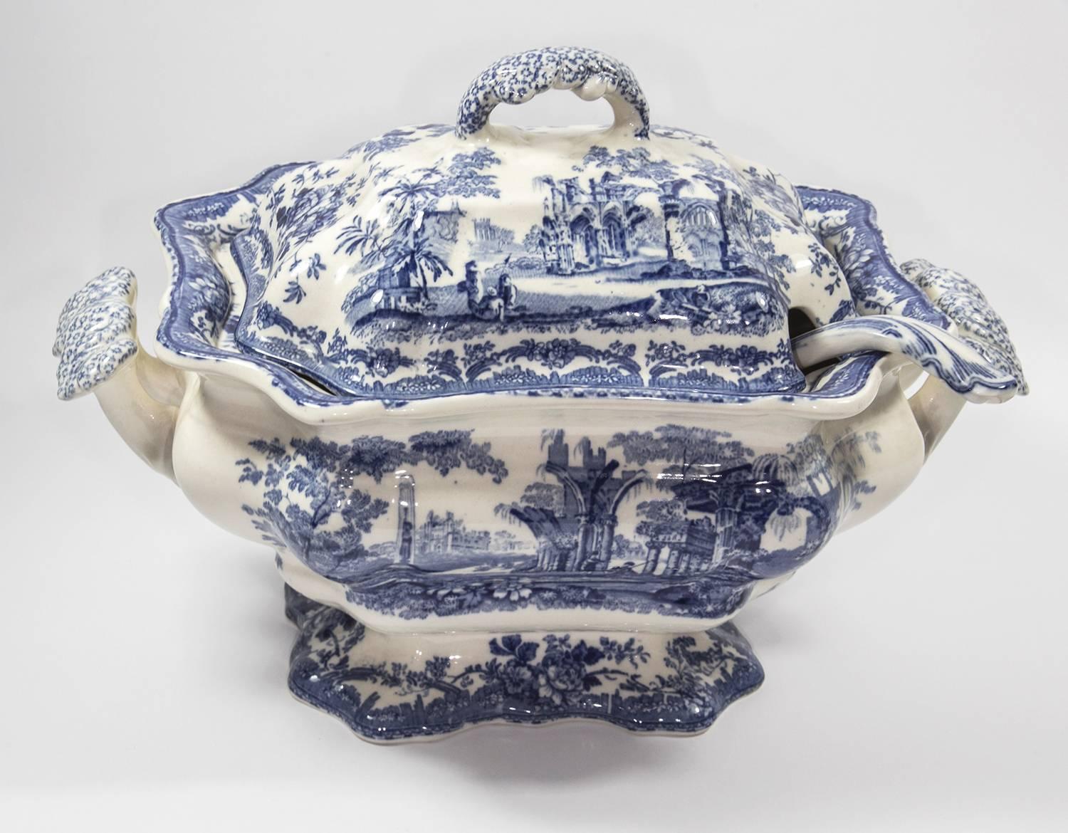 Early 20th Century Masons Ironstone China Blue Canton Style Covered Tureen, Ladle and Underplate 