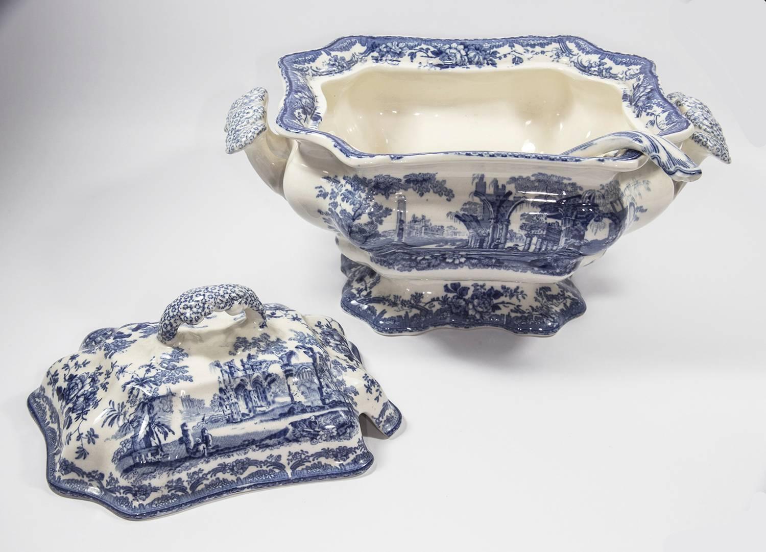 Masons Ironstone China Blue Canton Style Covered Tureen, Ladle and