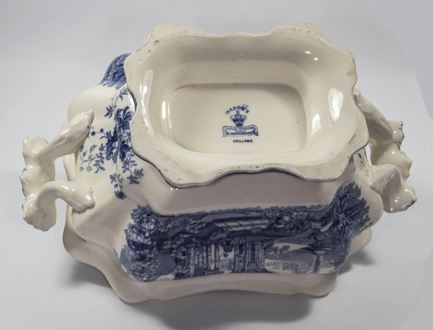 Masons Ironstone China Blue Canton Style Covered Tureen, Ladle and Underplate  In Excellent Condition In Montreal, QC