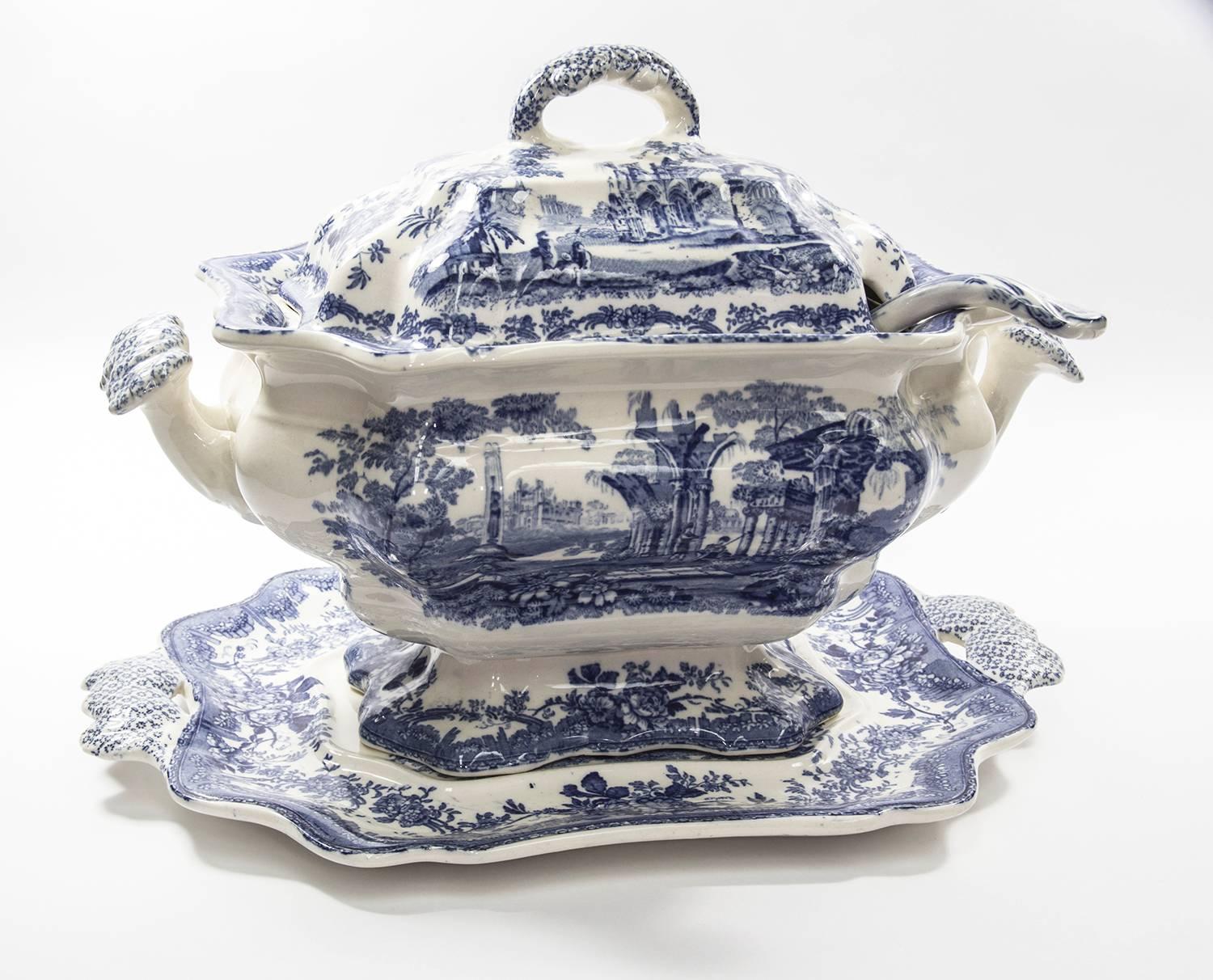 Masons Ironstone China Blue Canton Style Covered Tureen, Ladle and Underplate  3