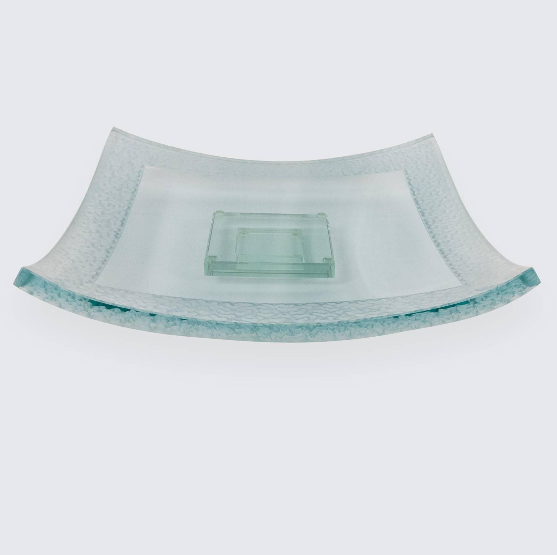 Modernist Large Square Art Glass Centerpiece Dish and Base In Excellent Condition For Sale In Montreal, QC